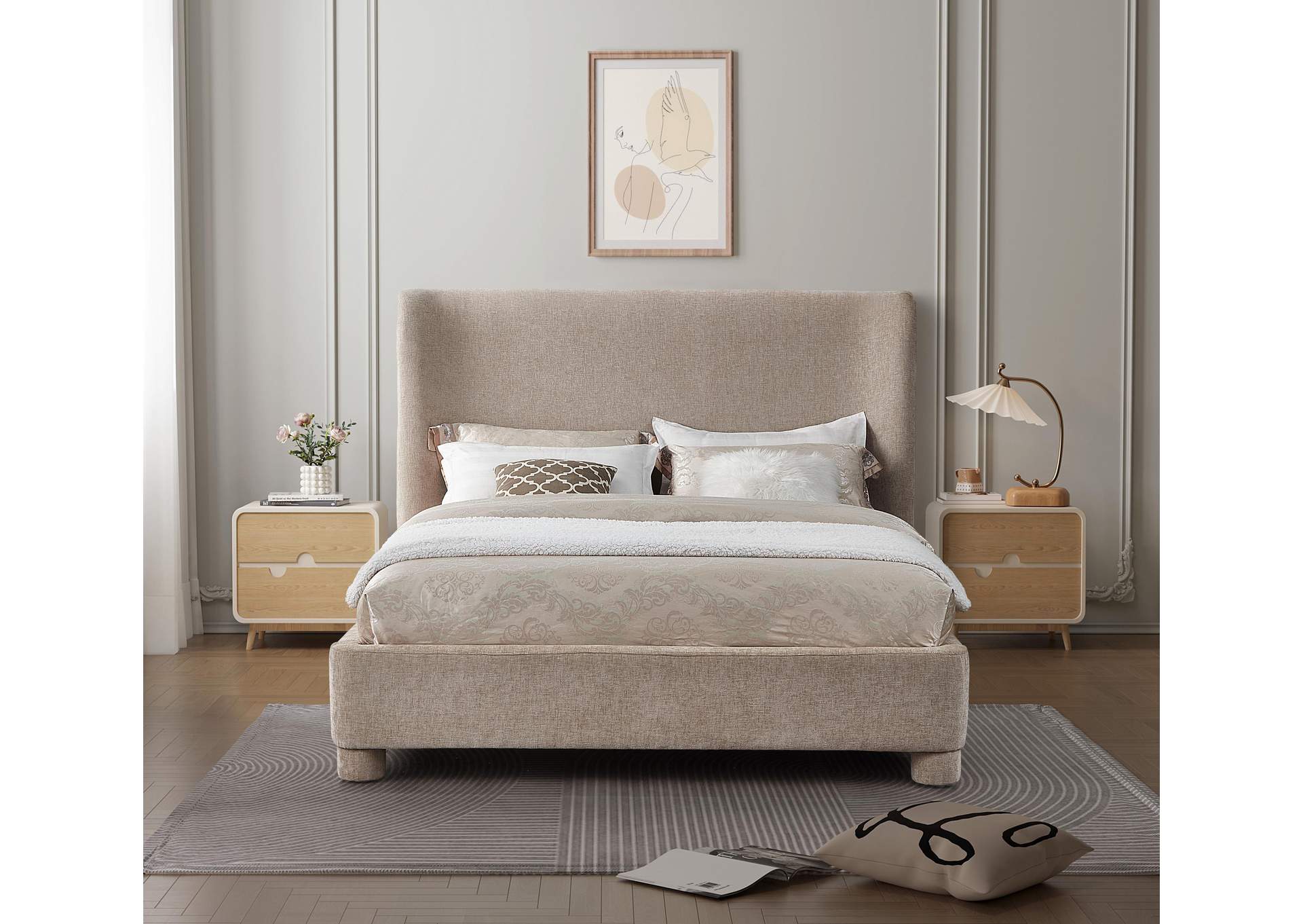 Penny Beige Chenille Fabric Full Bed,Meridian Furniture