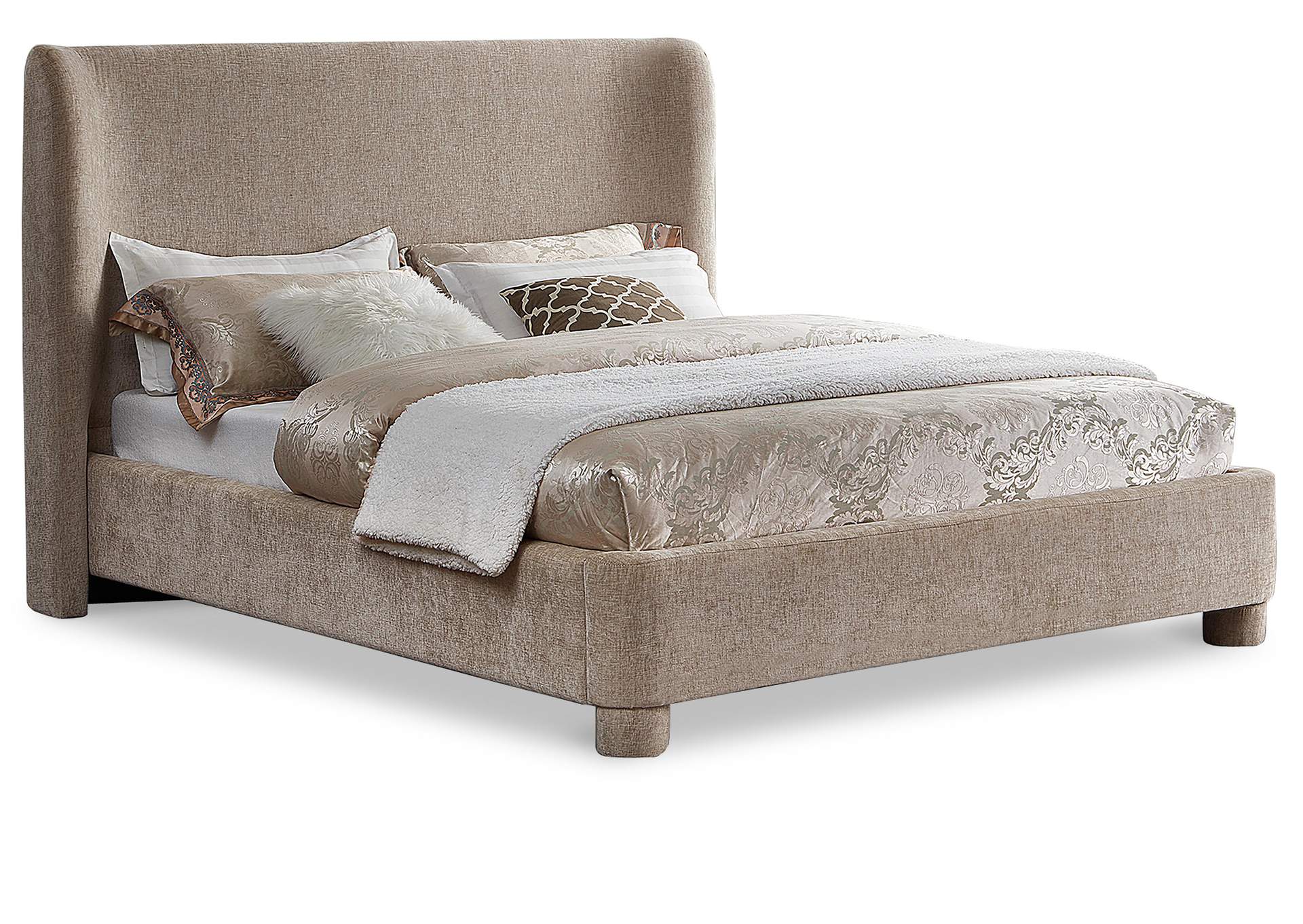 Penny Beige Chenille Fabric King Bed,Meridian Furniture