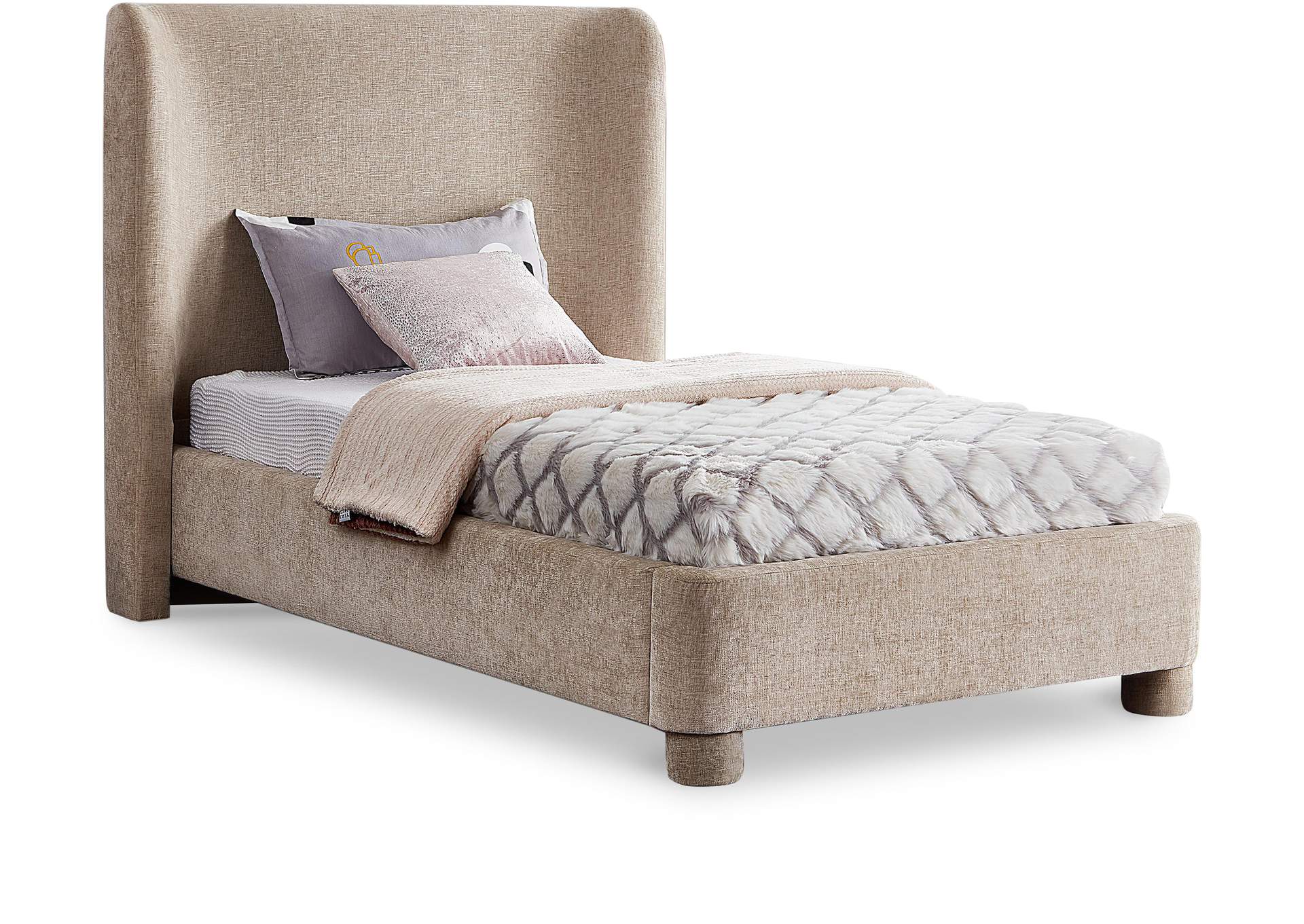 Penny Beige Chenille Fabric Twin Bed,Meridian Furniture