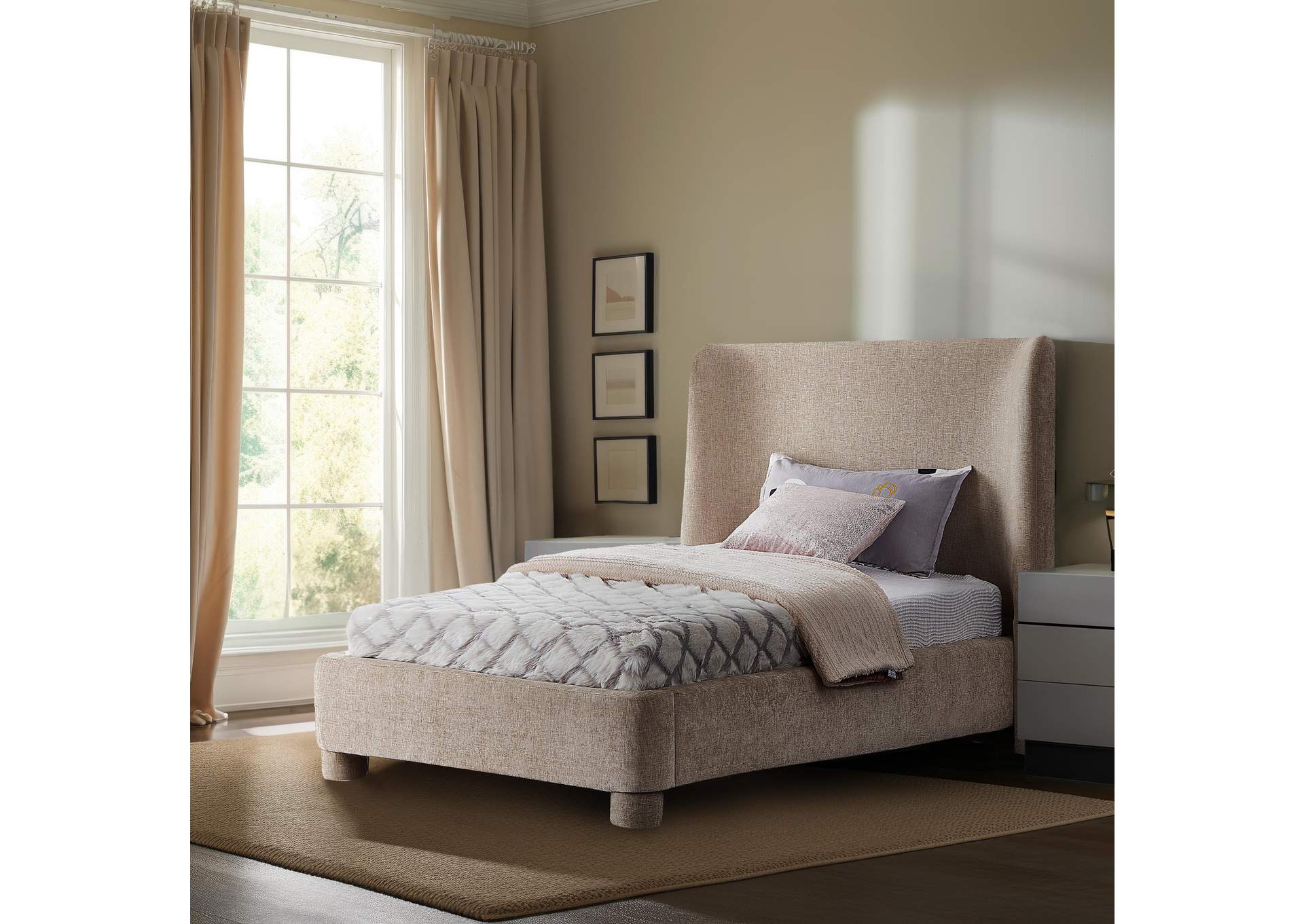 Penny Beige Chenille Fabric Twin Bed,Meridian Furniture