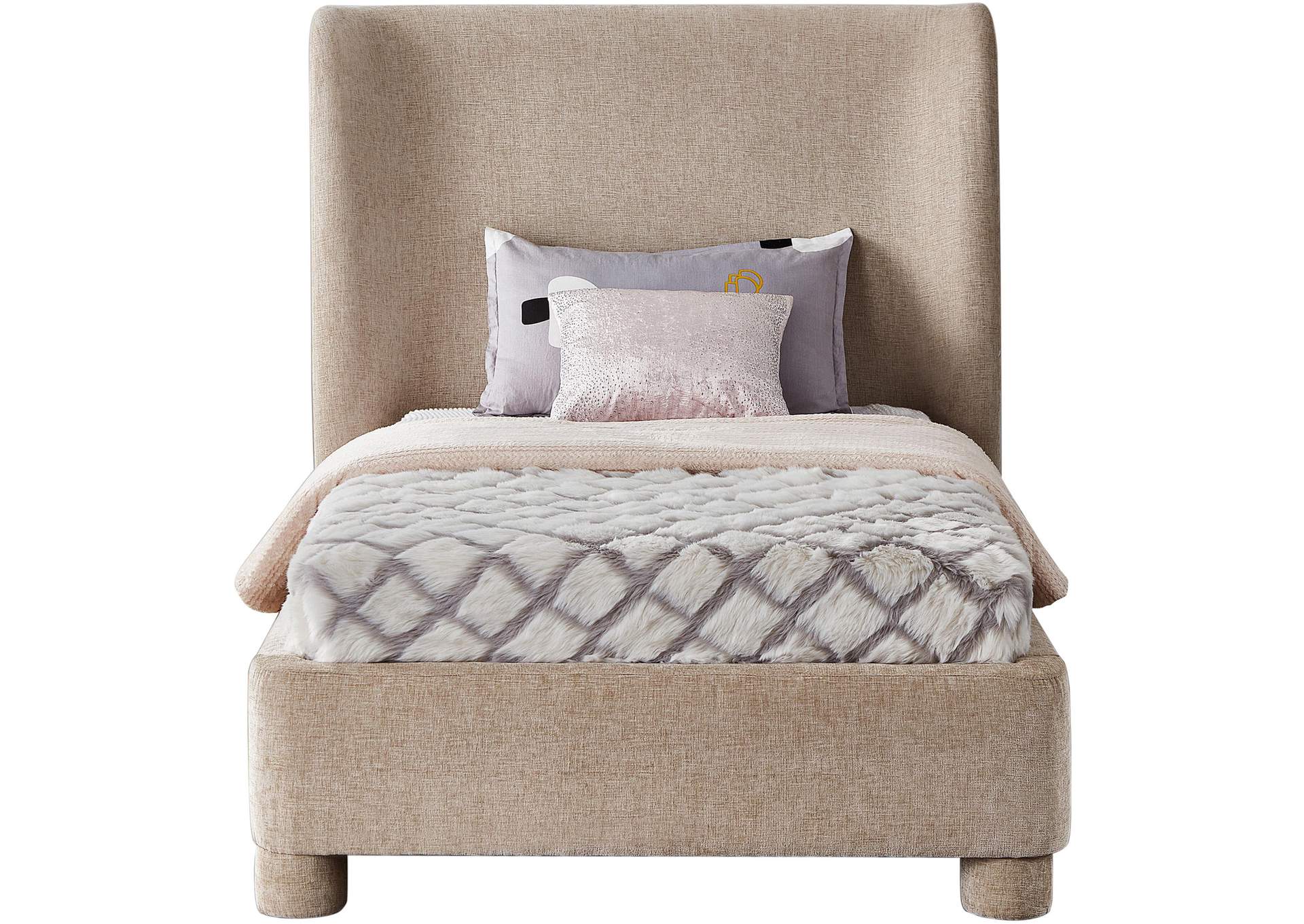 Penny Beige Chenille Fabric Twin Bed,Meridian Furniture