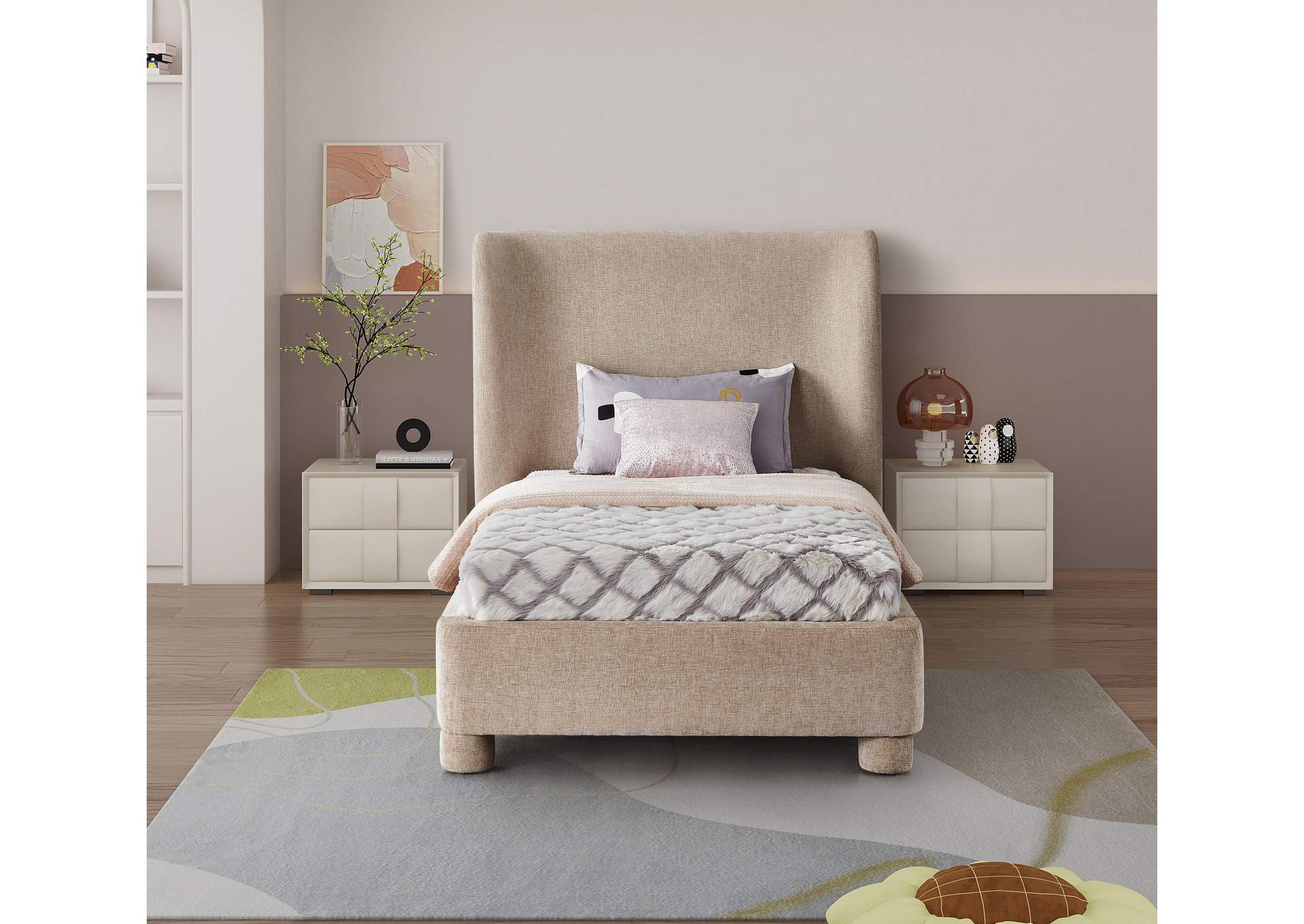 Penny Beige Chenille Fabric Twin Bed,Meridian Furniture