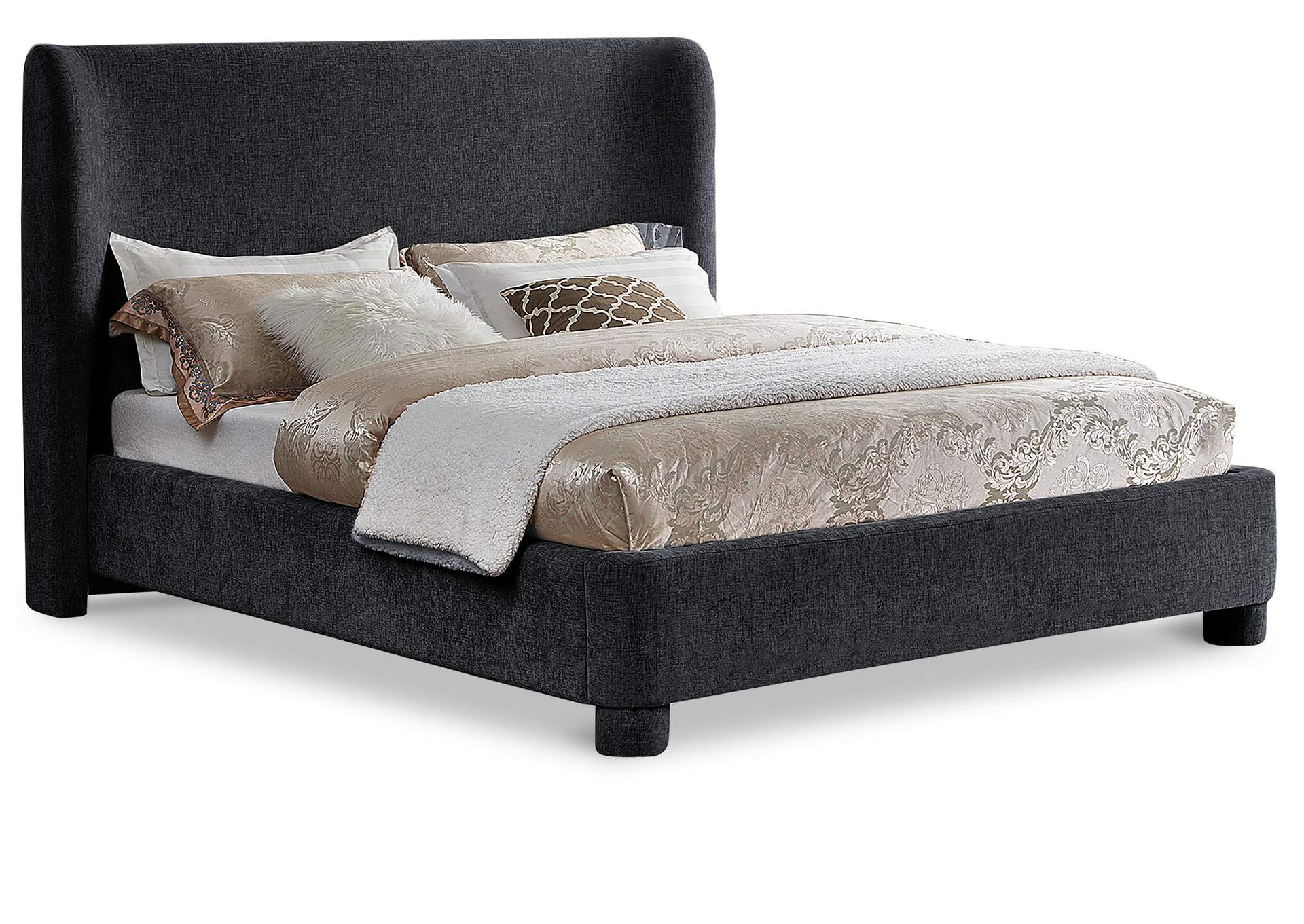 Penny Black Chenille Fabric Full Bed,Meridian Furniture