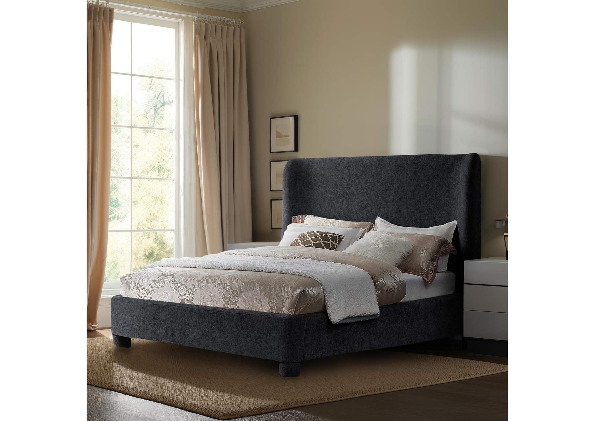 Penny Black Chenille Fabric Full Bed,Meridian Furniture