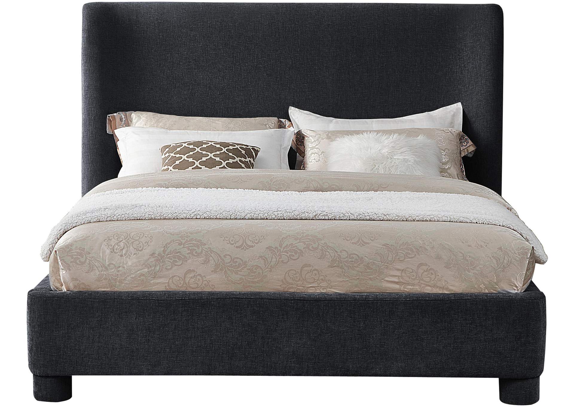 Penny Black Chenille Fabric King Bed,Meridian Furniture