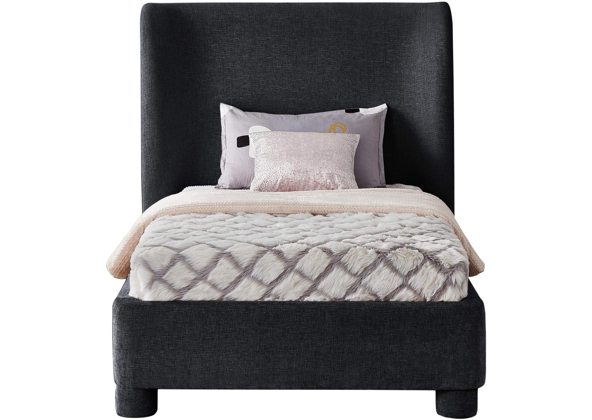 Penny Black Chenille Fabric Twin Bed,Meridian Furniture