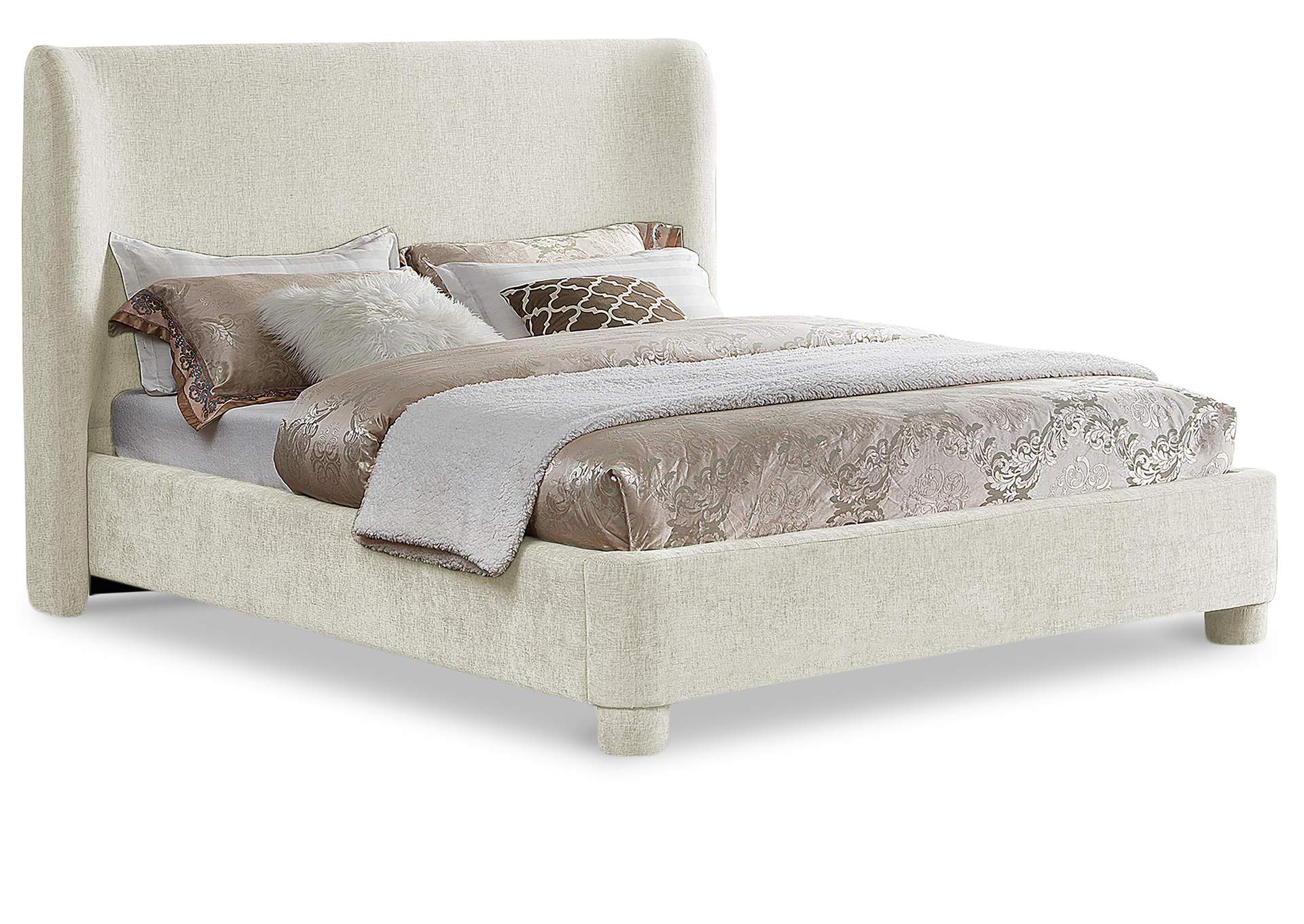 Penny Cream Chenille Fabric Queen Bed,Meridian Furniture