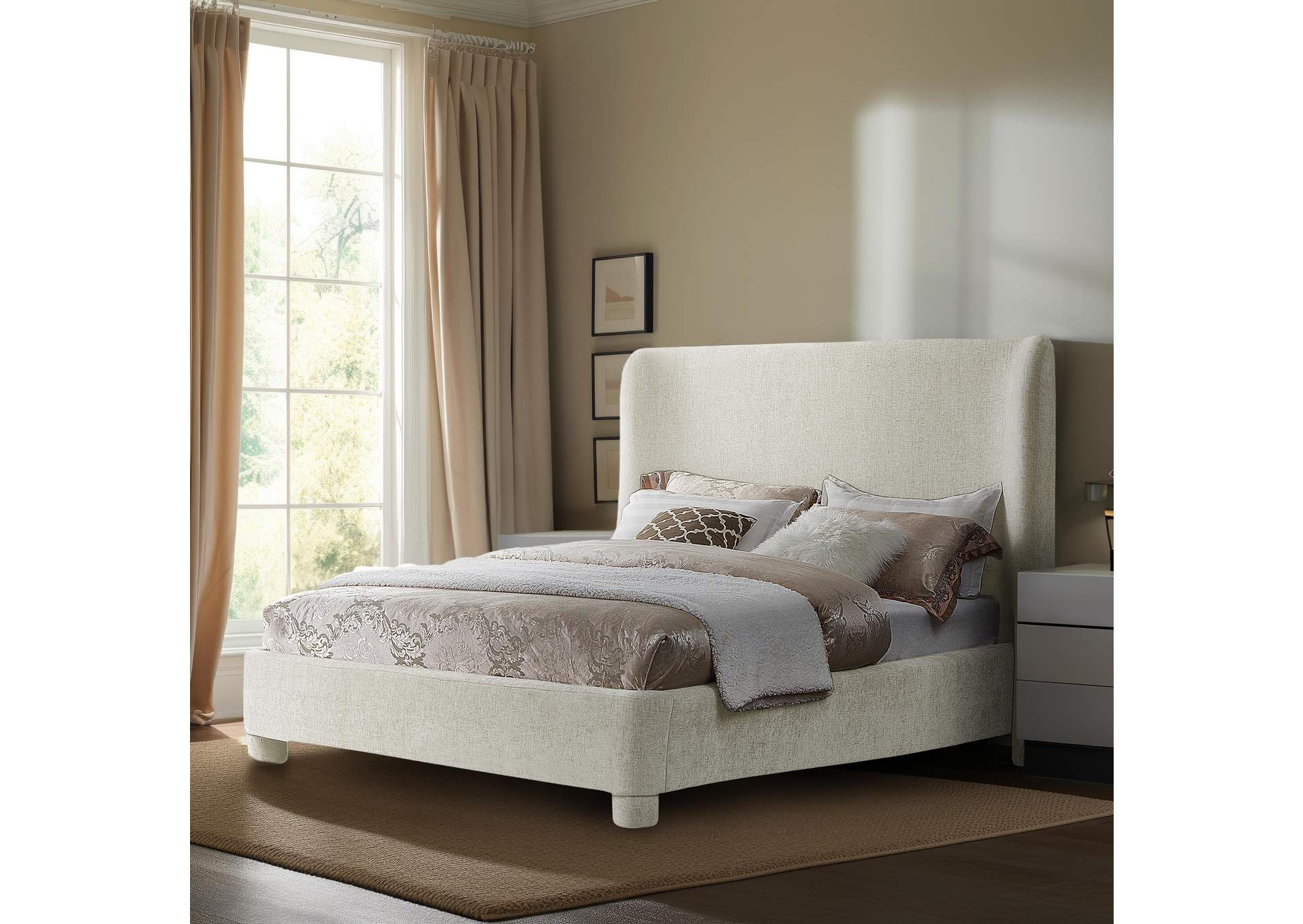 Penny Cream Chenille Fabric Queen Bed,Meridian Furniture