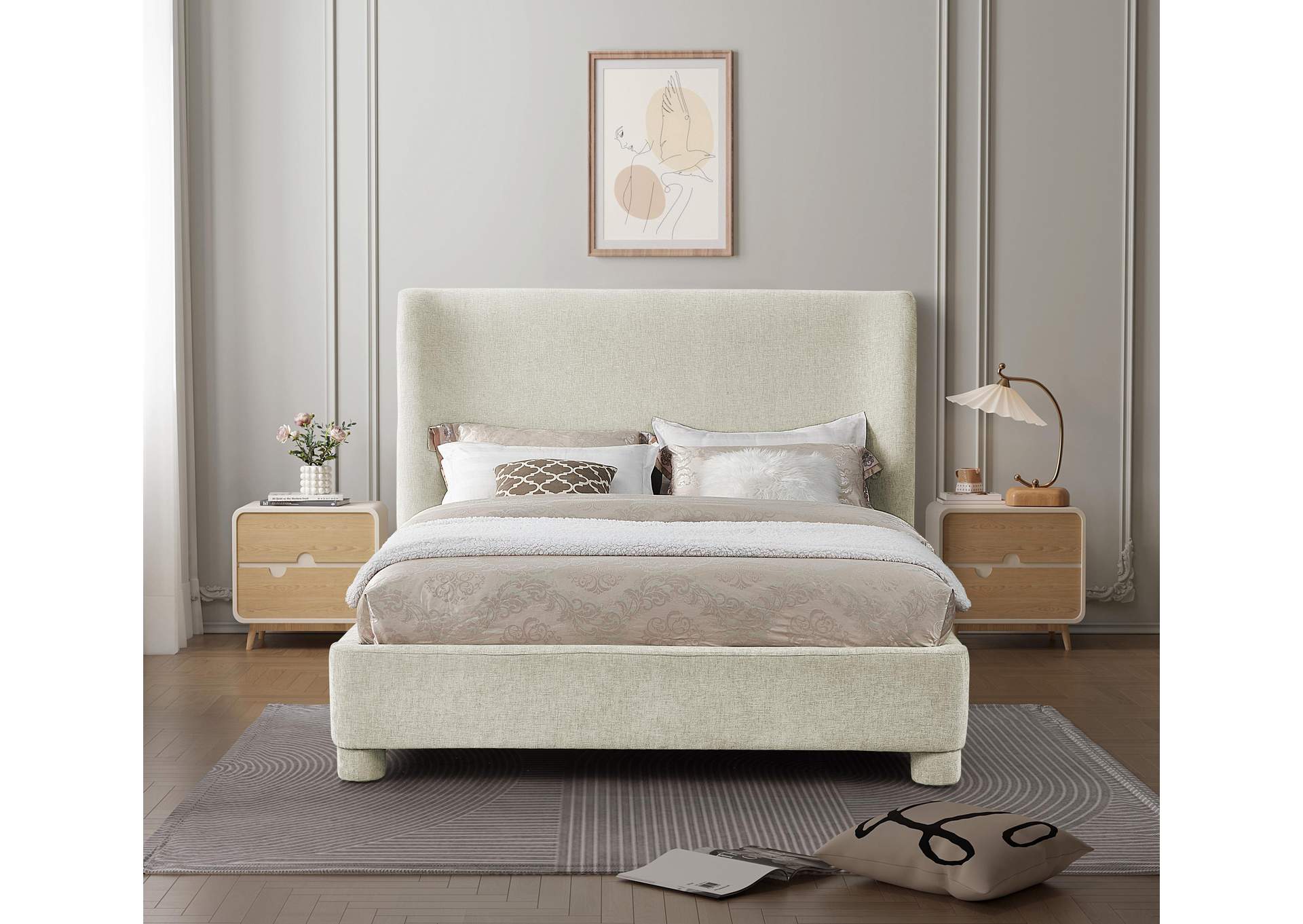 Penny Cream Chenille Fabric Queen Bed,Meridian Furniture