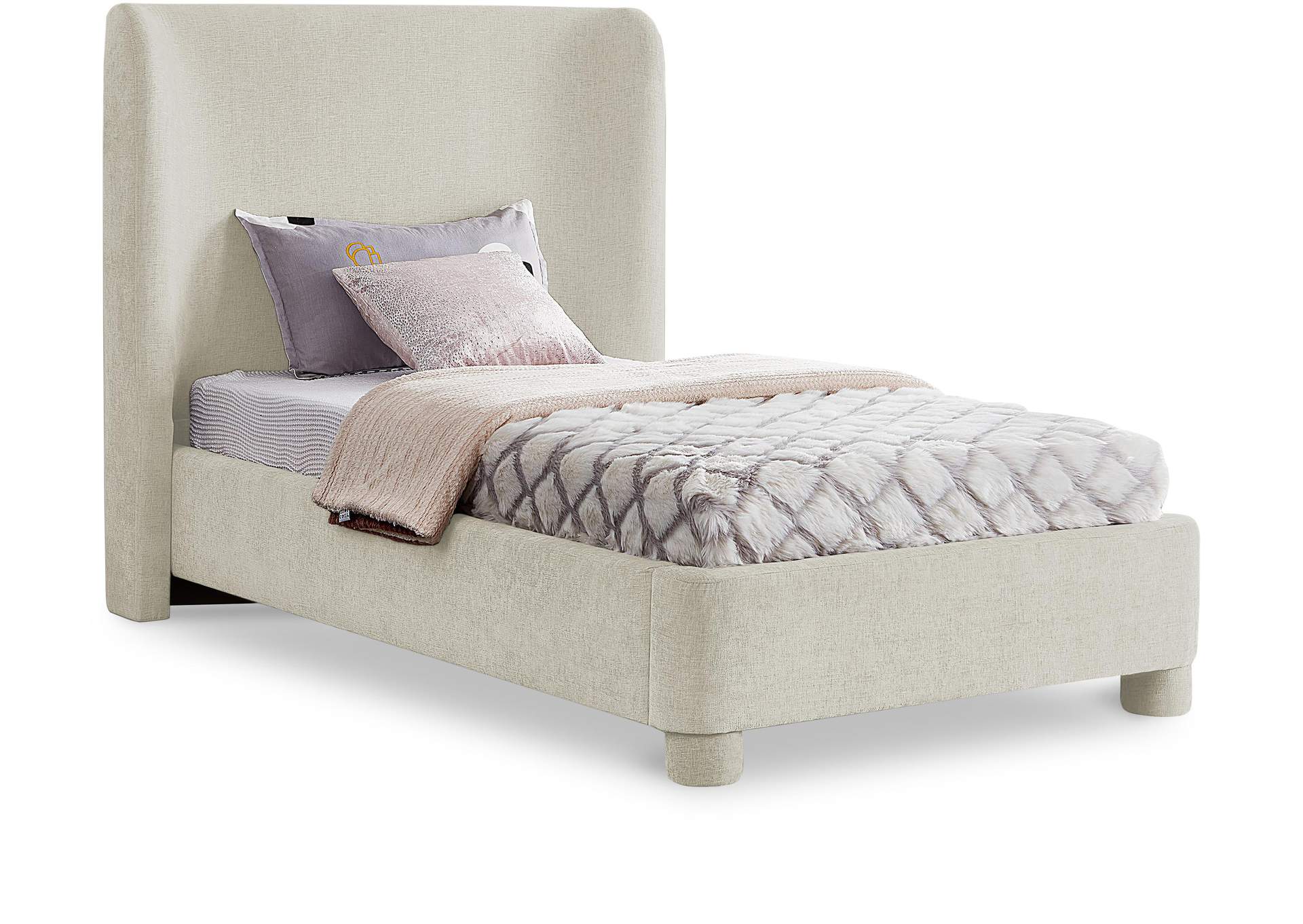 Penny Cream Chenille Fabric Twin Bed,Meridian Furniture