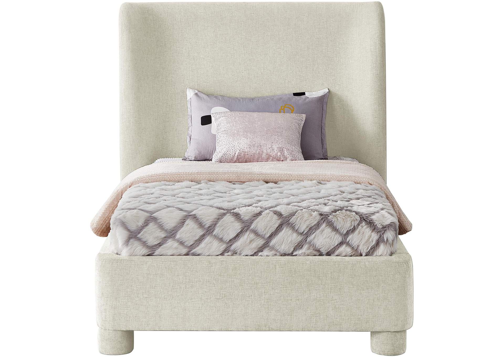 Penny Cream Chenille Fabric Twin Bed,Meridian Furniture