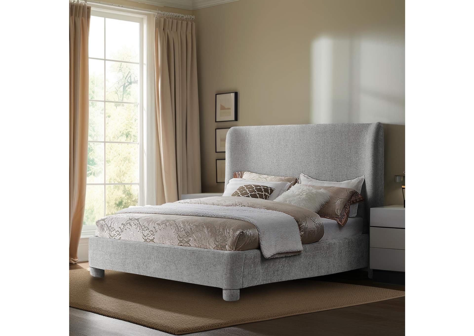 Penny Light Grey Chenille Fabric Full Bed,Meridian Furniture