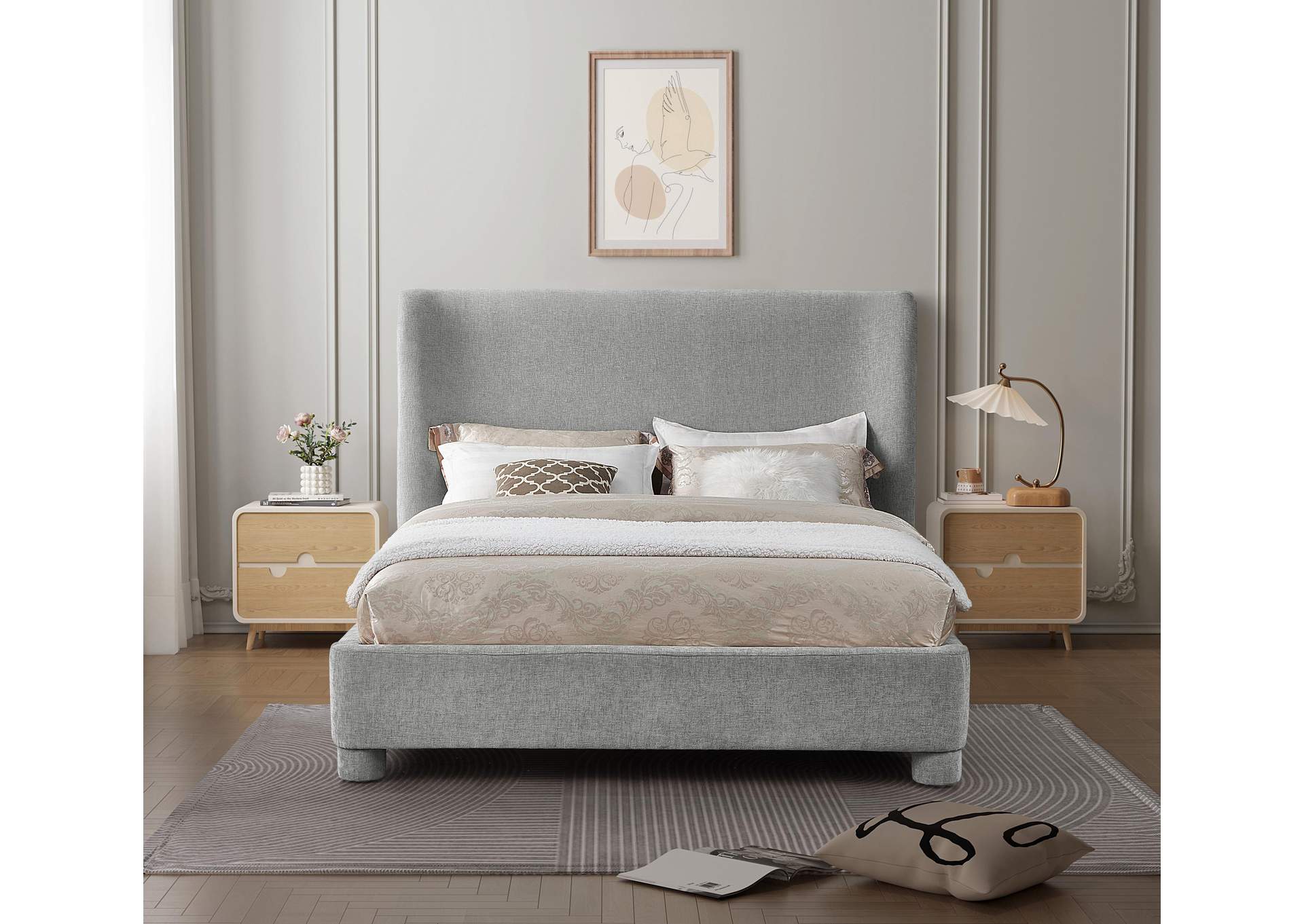 Penny Light Grey Chenille Fabric Full Bed,Meridian Furniture