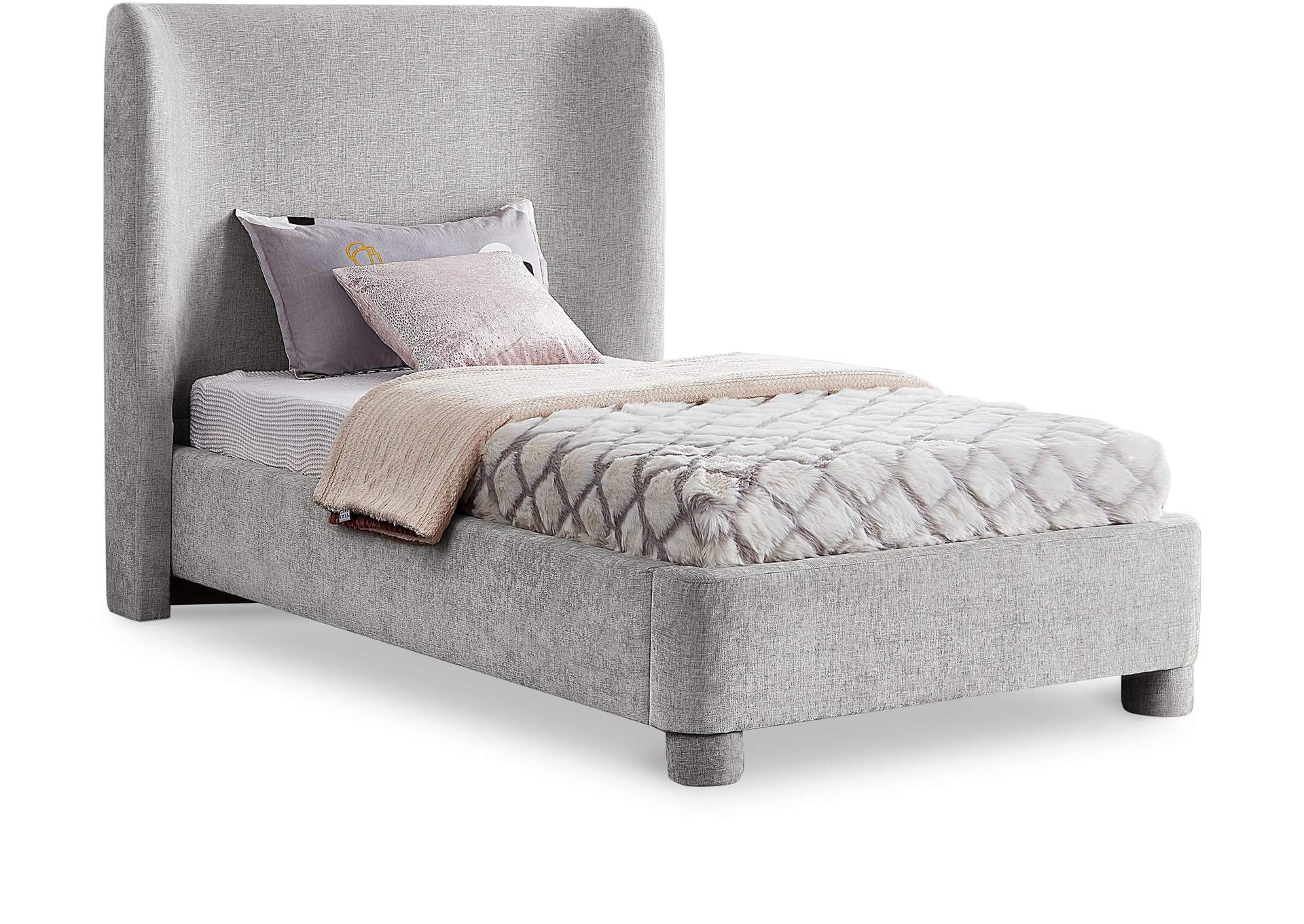 Penny Light Grey Chenille Fabric Twin Bed,Meridian Furniture