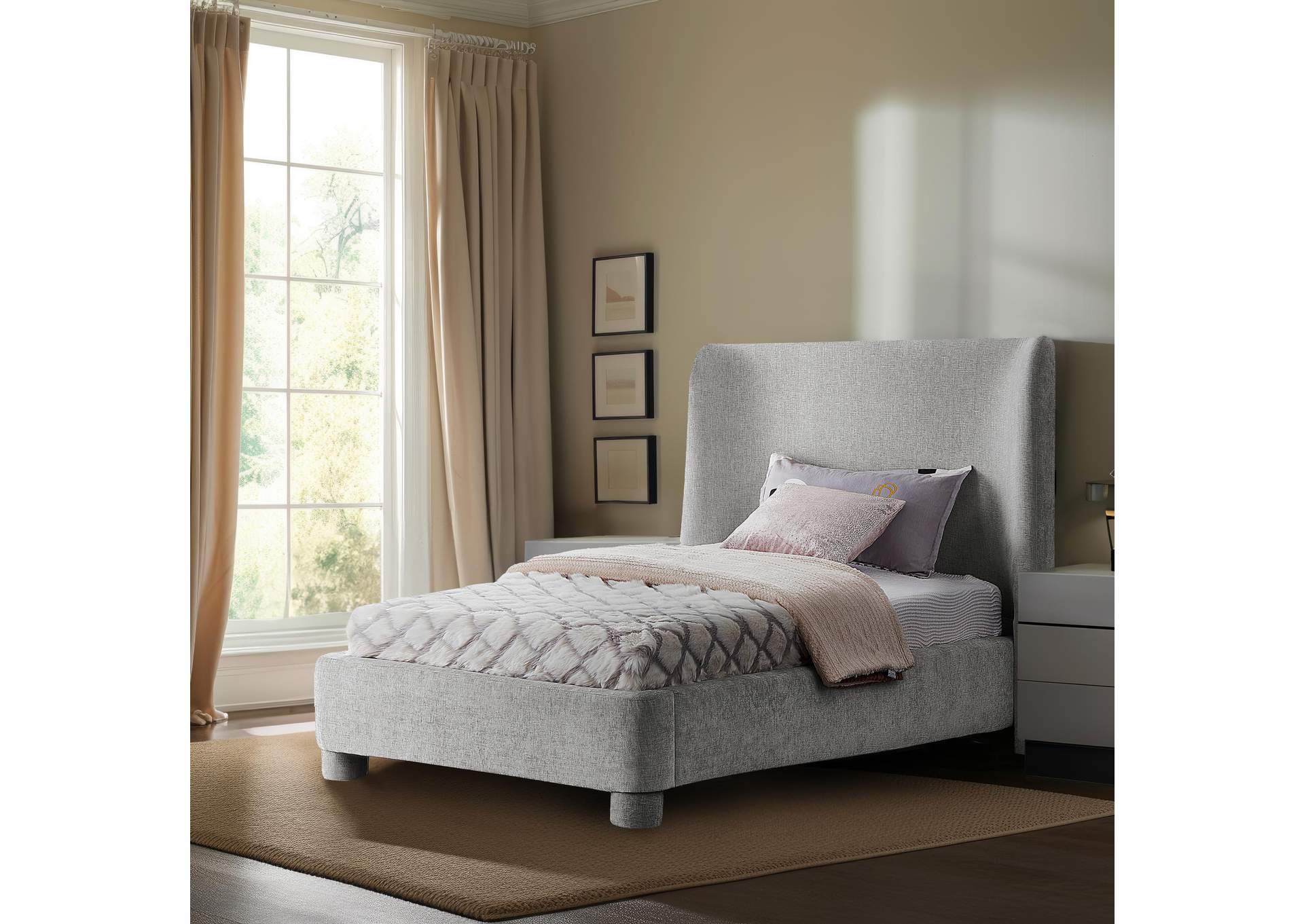 Penny Light Grey Chenille Fabric Twin Bed,Meridian Furniture