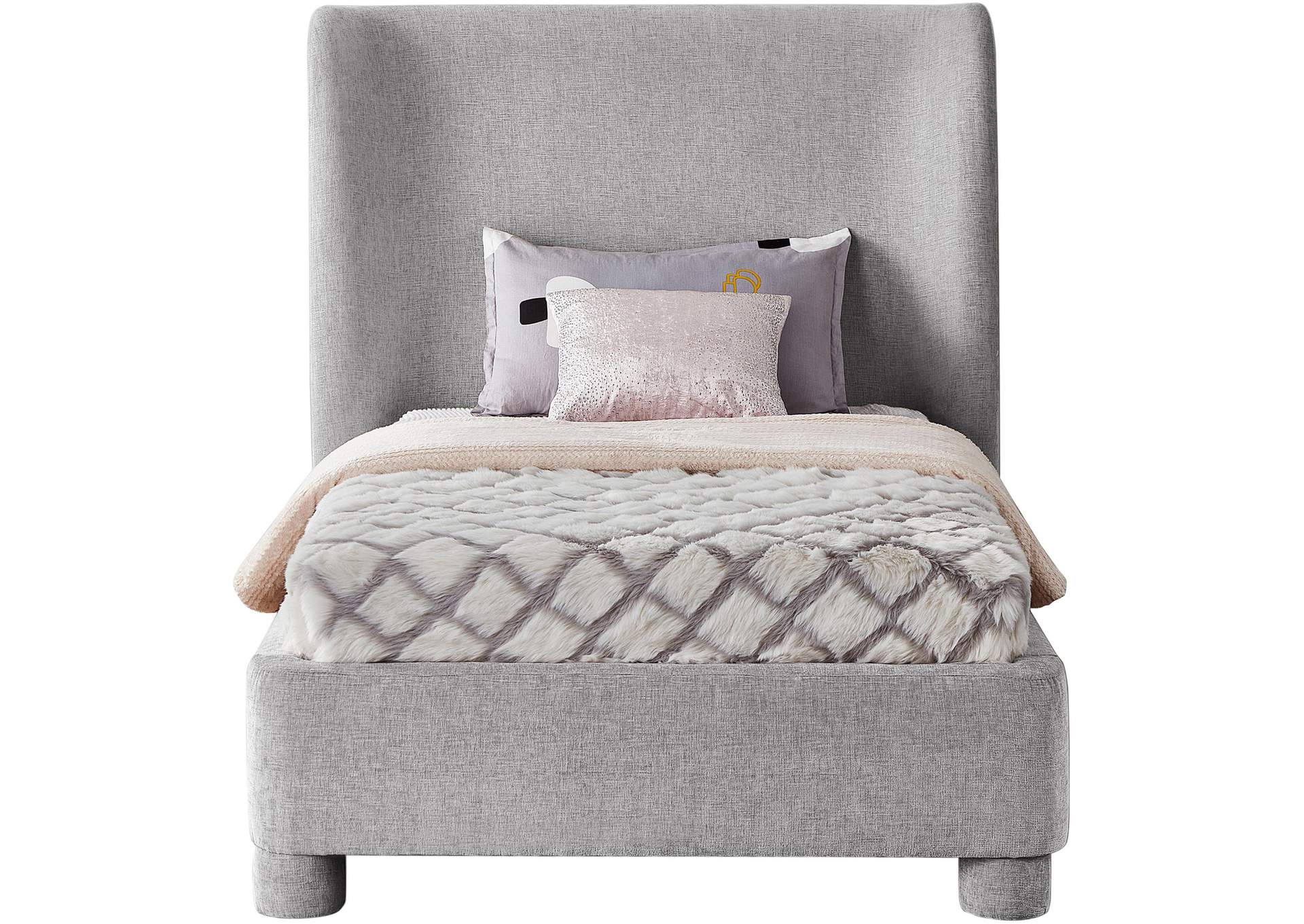 Penny Light Grey Chenille Fabric Twin Bed,Meridian Furniture