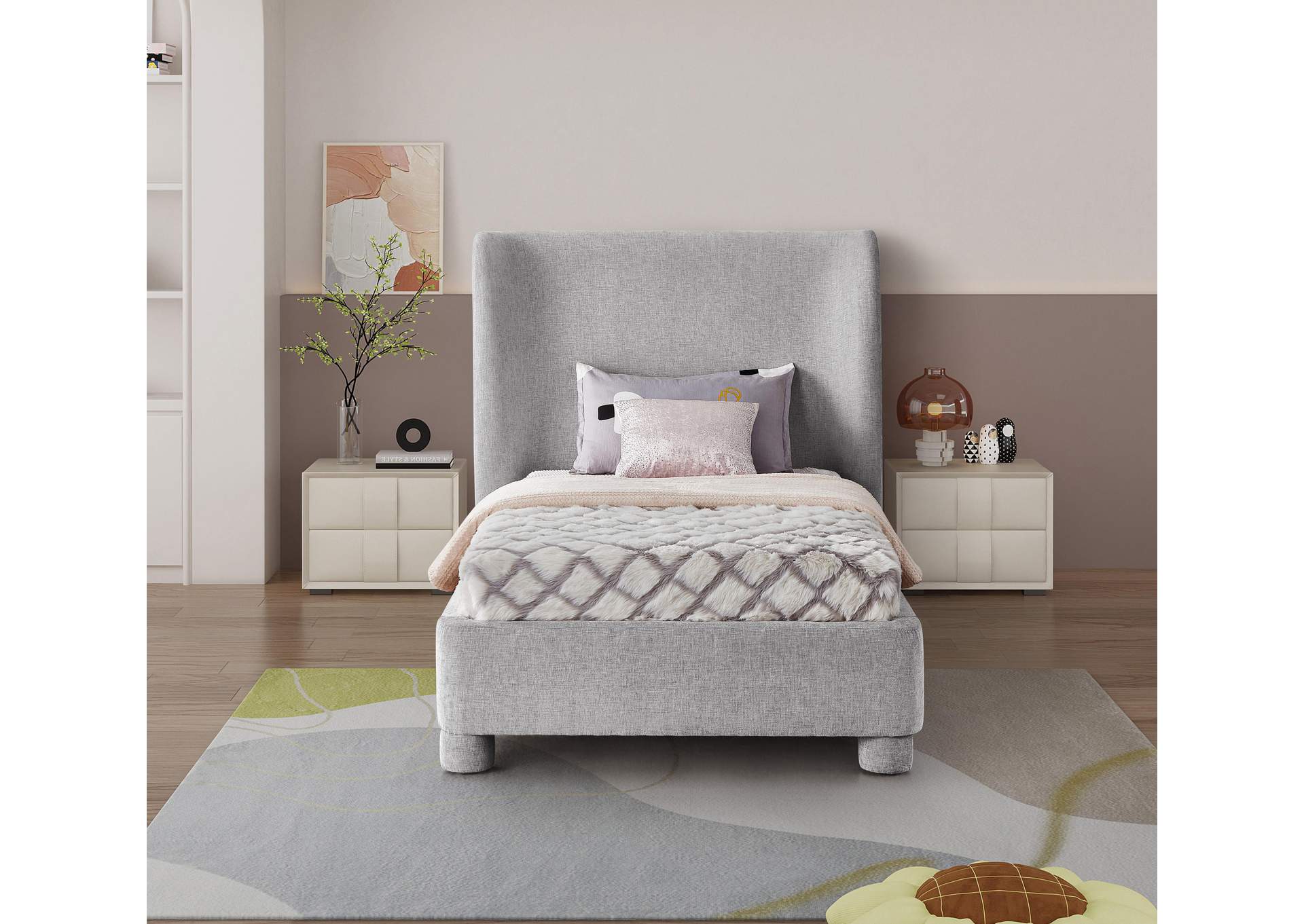 Penny Light Grey Chenille Fabric Twin Bed,Meridian Furniture