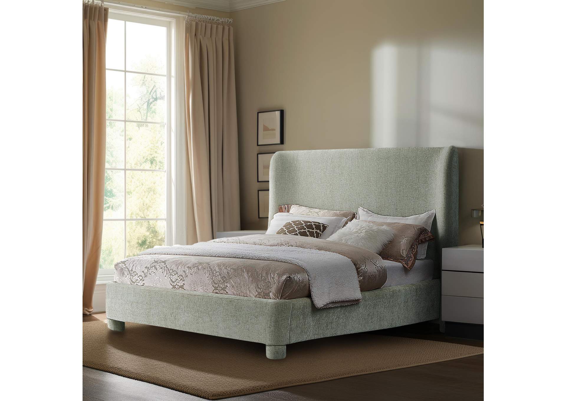 Penny Mint Green Chenille Fabric Full Bed,Meridian Furniture