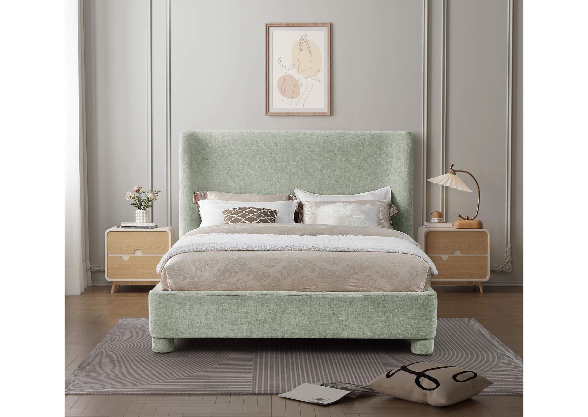 Penny Mint Green Chenille Fabric Full Bed,Meridian Furniture