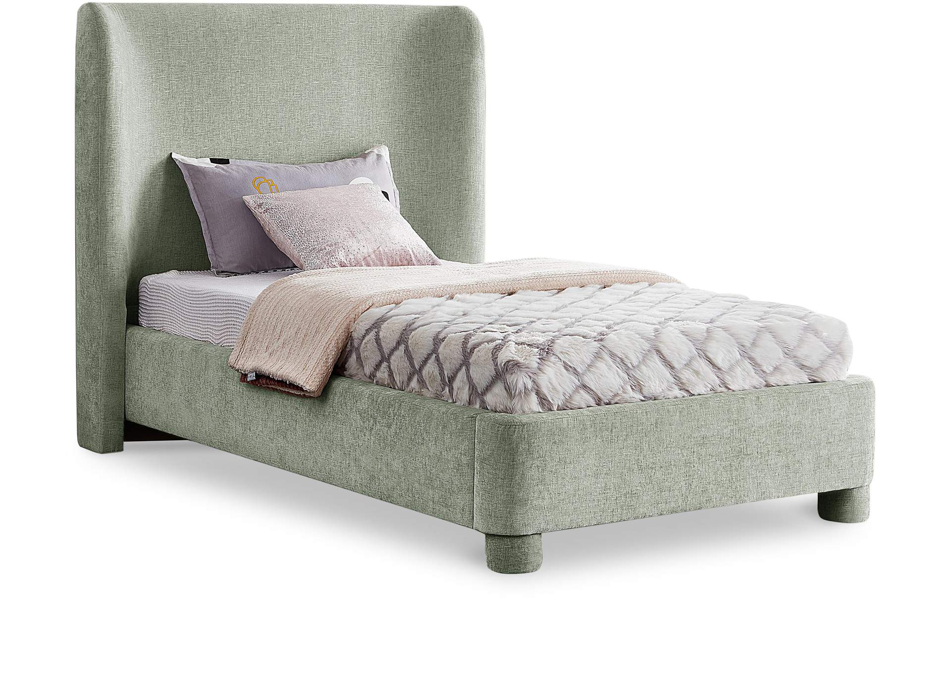 Penny Mint Green Chenille Fabric Twin Bed,Meridian Furniture