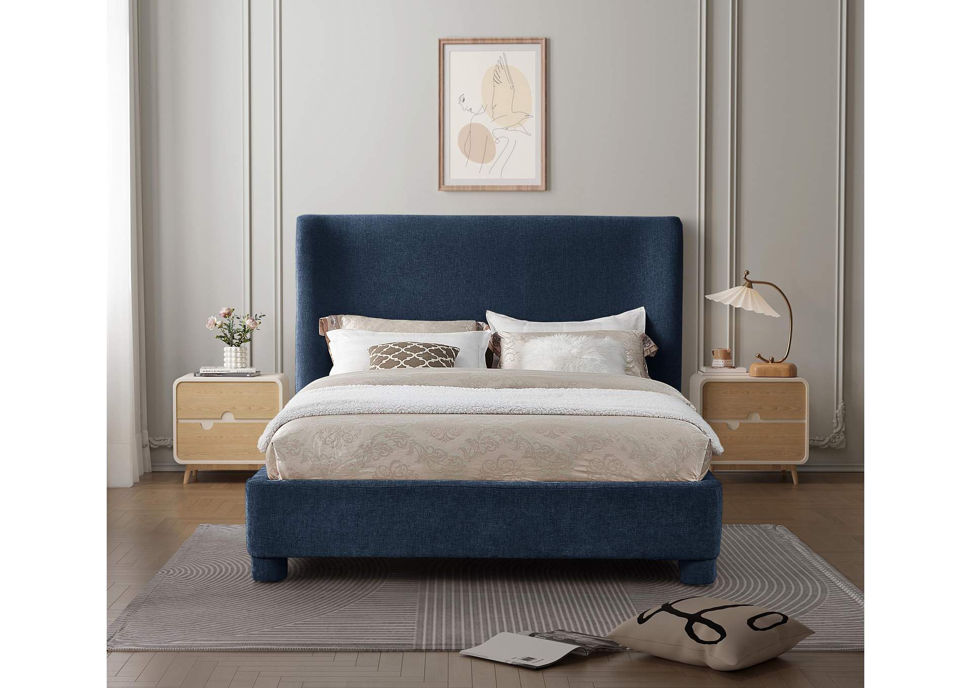 Penny Navy Chenille Fabric Full Bed,Meridian Furniture