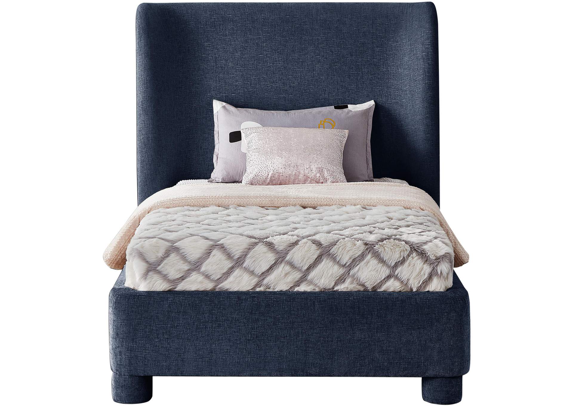 Penny Navy Chenille Fabric Twin Bed,Meridian Furniture