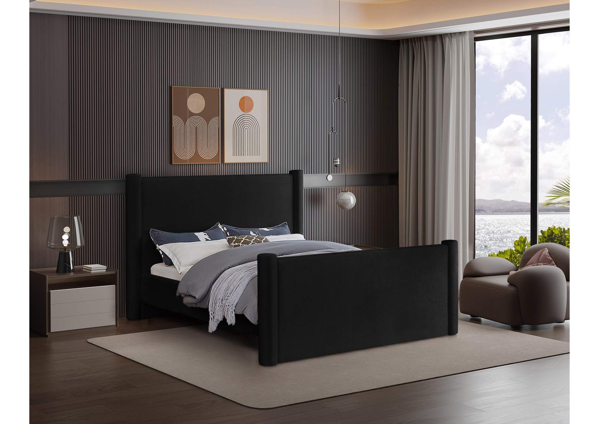 Elias Black Velvet Full Bed,Meridian Furniture