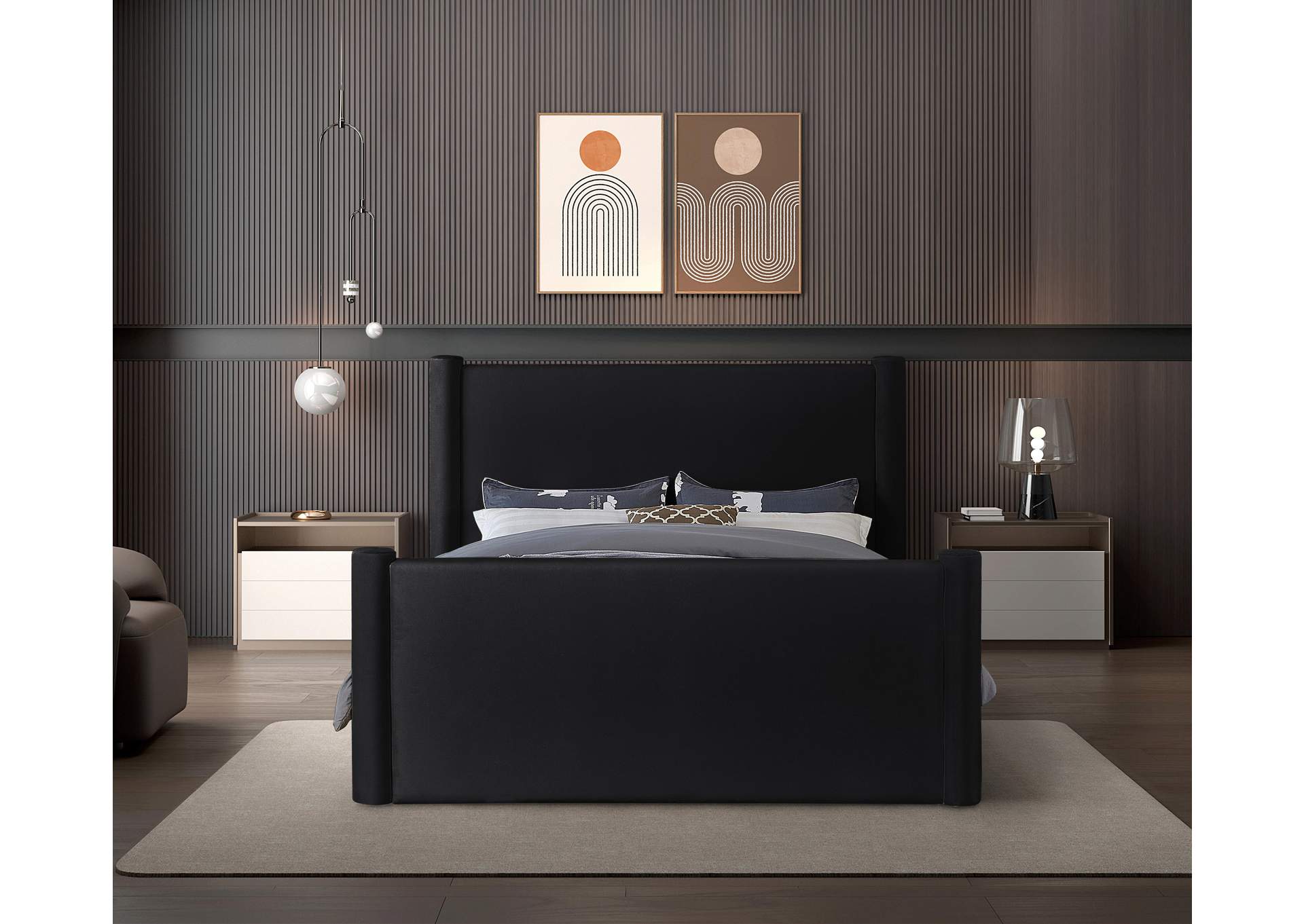 Elias Black Velvet Full Bed,Meridian Furniture