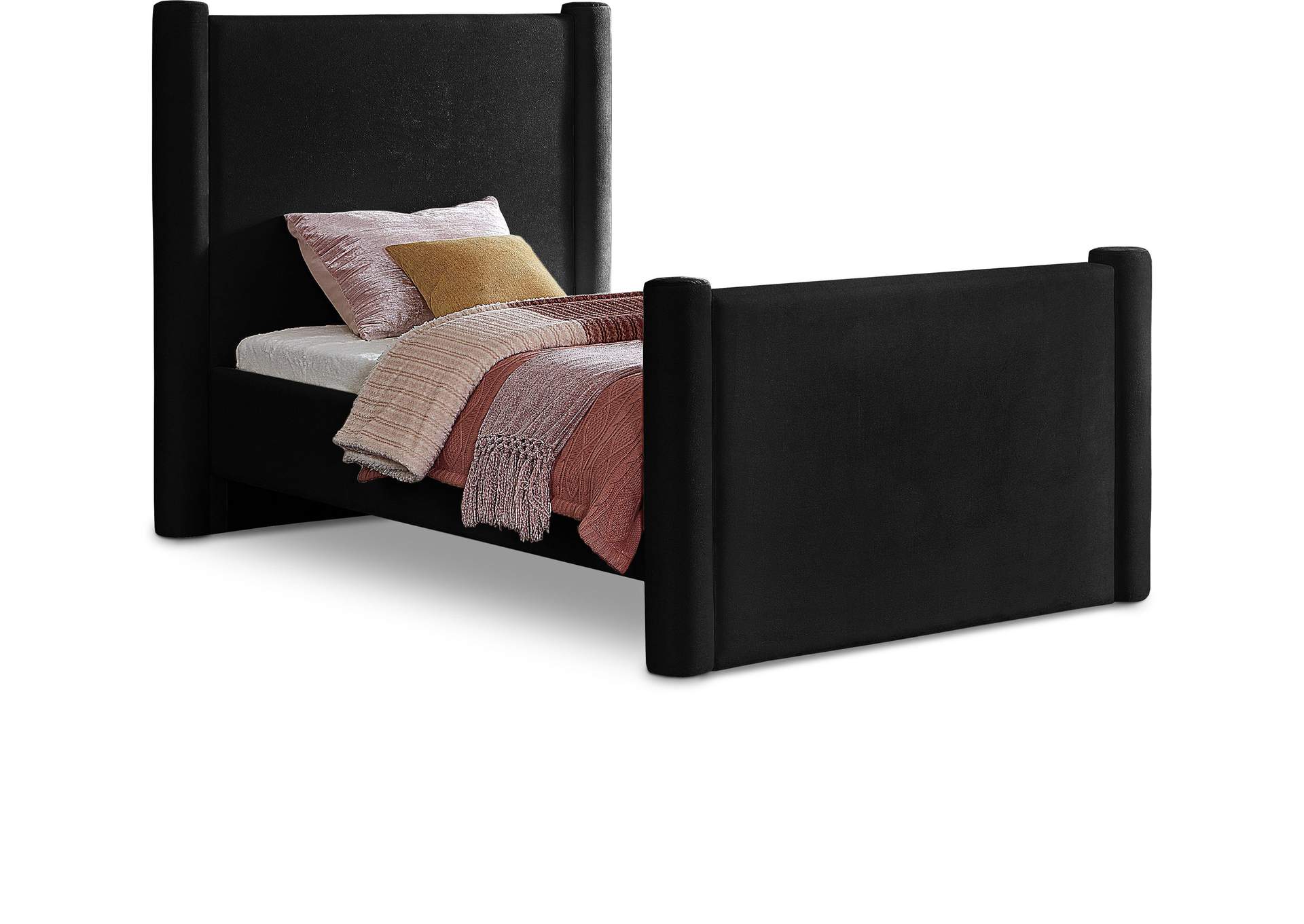 Elias Black Velvet Twin Bed,Meridian Furniture