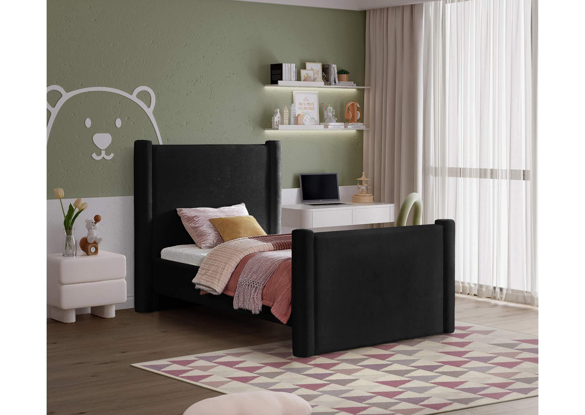 Elias Black Velvet Twin Bed,Meridian Furniture