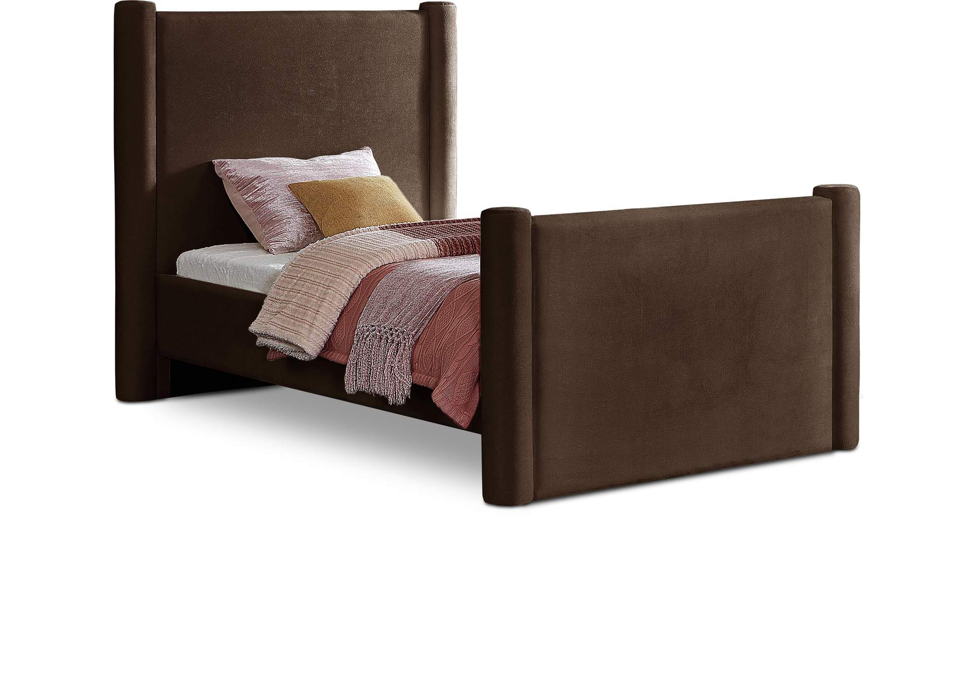 Elias Brown Velvet Twin Bed,Meridian Furniture