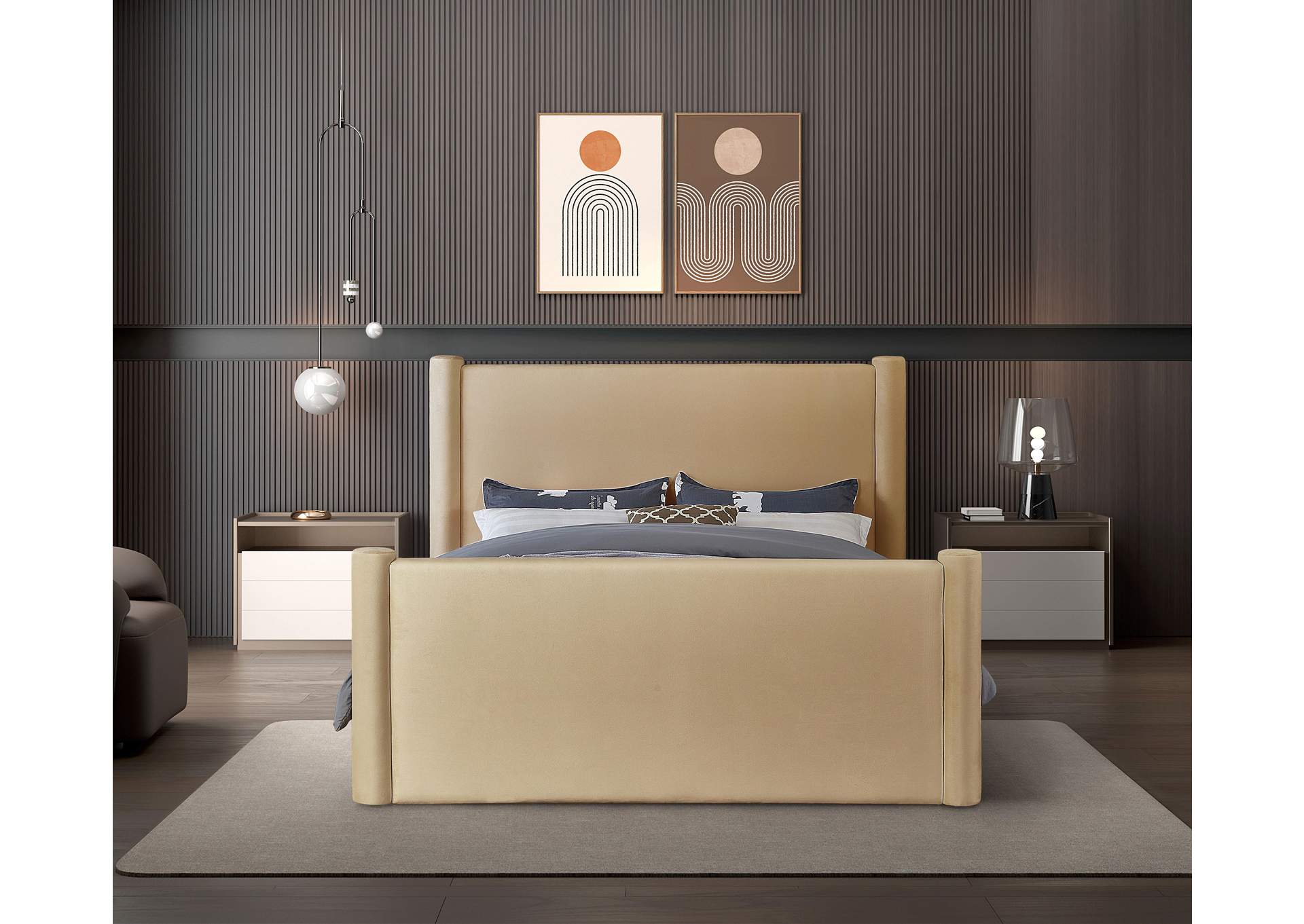 Elias Camel Velvet King Bed,Meridian Furniture