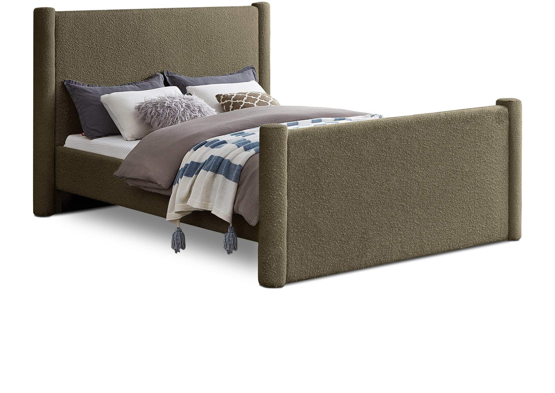 Elias Olive Green Boucle Fabric Full Bed,Meridian Furniture