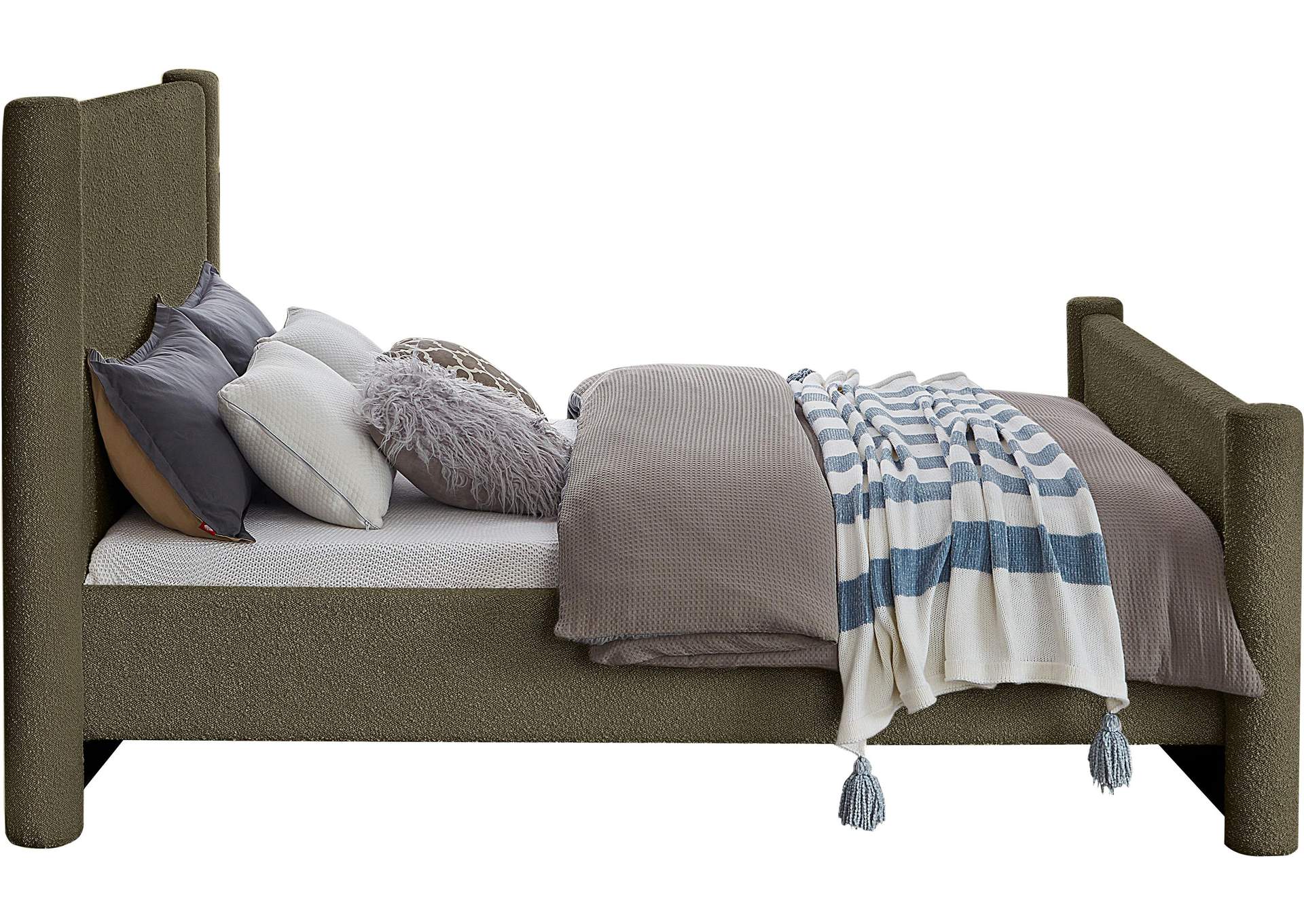 Elias Olive Green Boucle Fabric Full Bed,Meridian Furniture