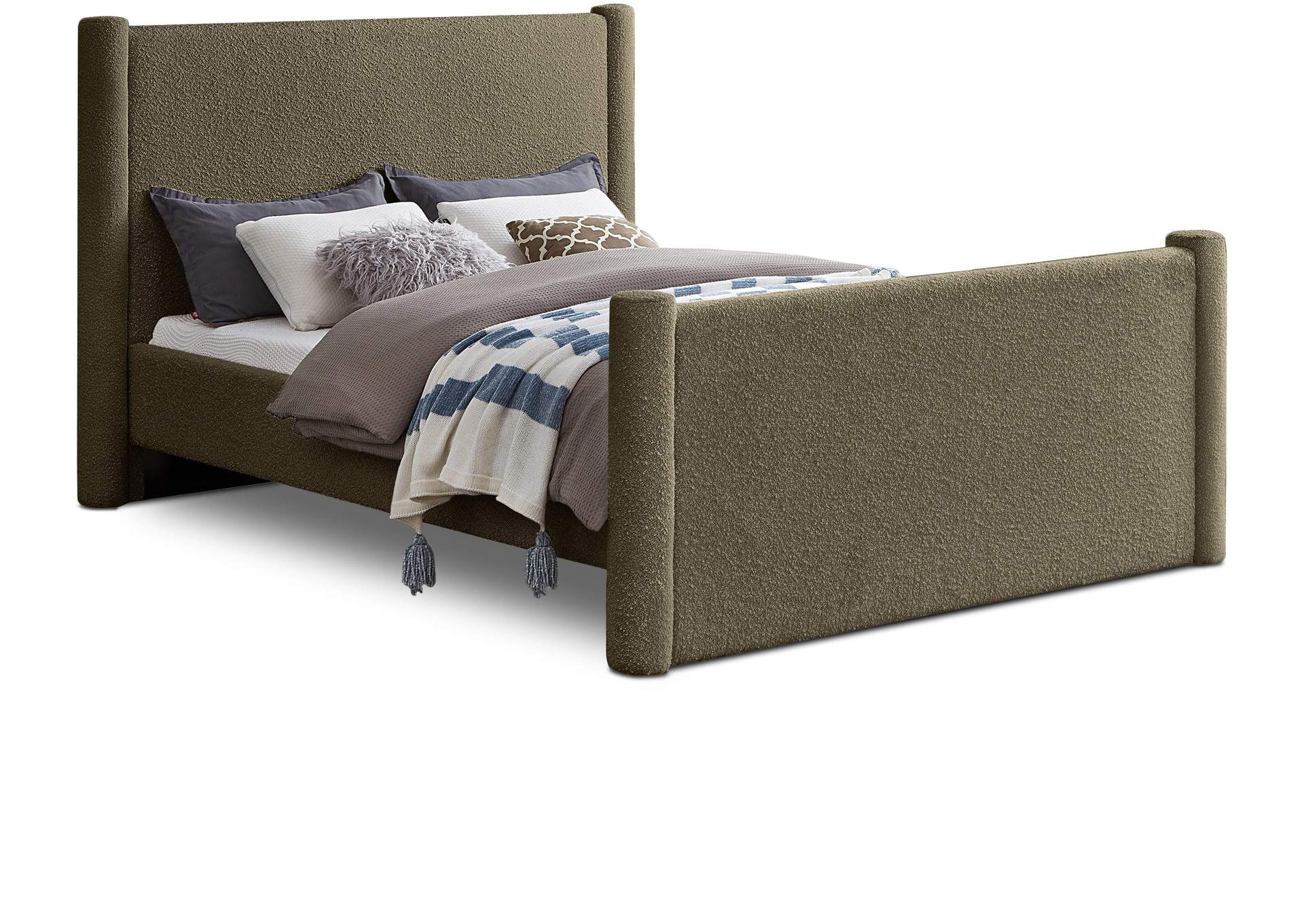 Elias Olive Green Boucle Fabric King Bed,Meridian Furniture