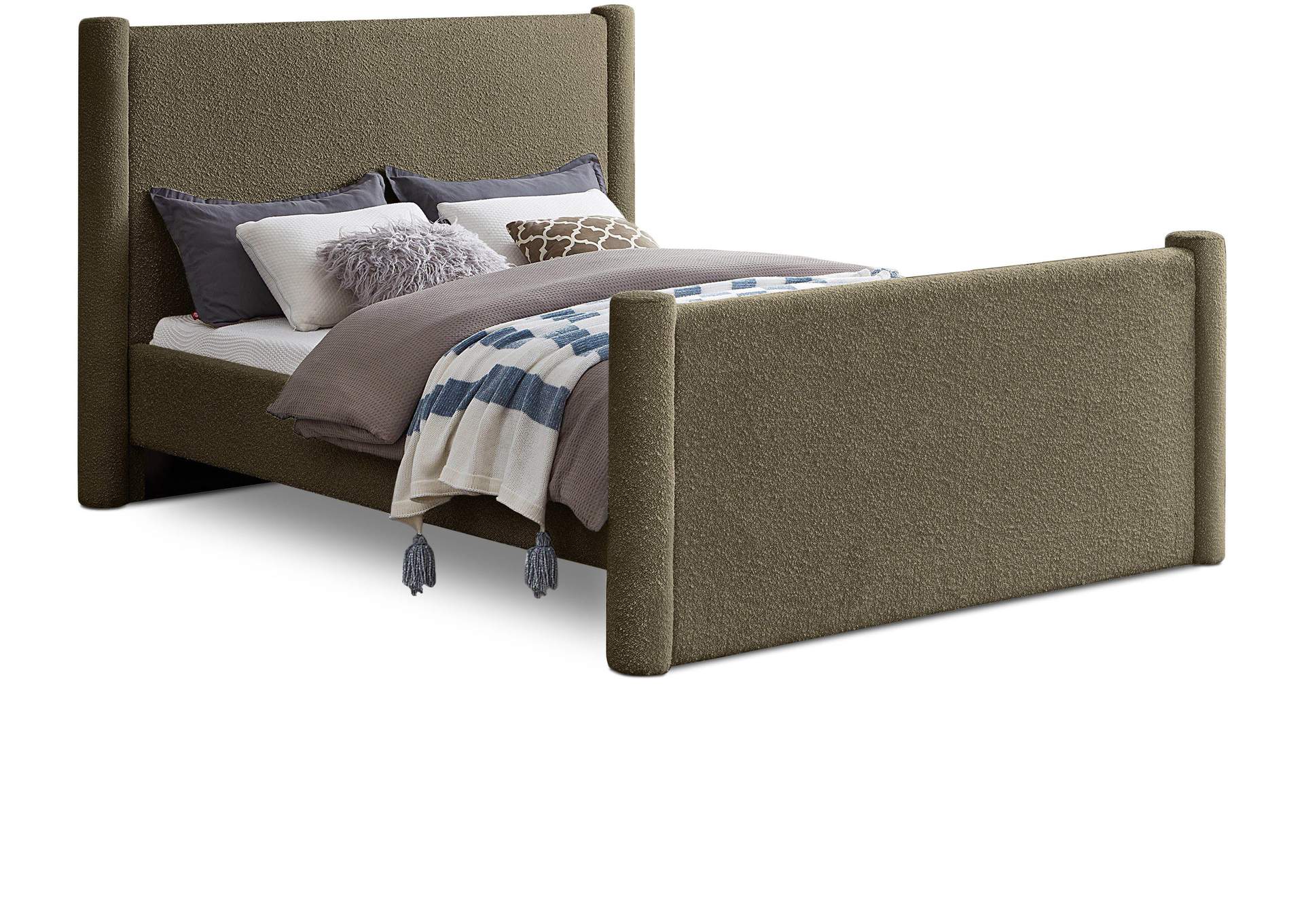 Elias Olive Green Boucle Fabric Queen Bed,Meridian Furniture