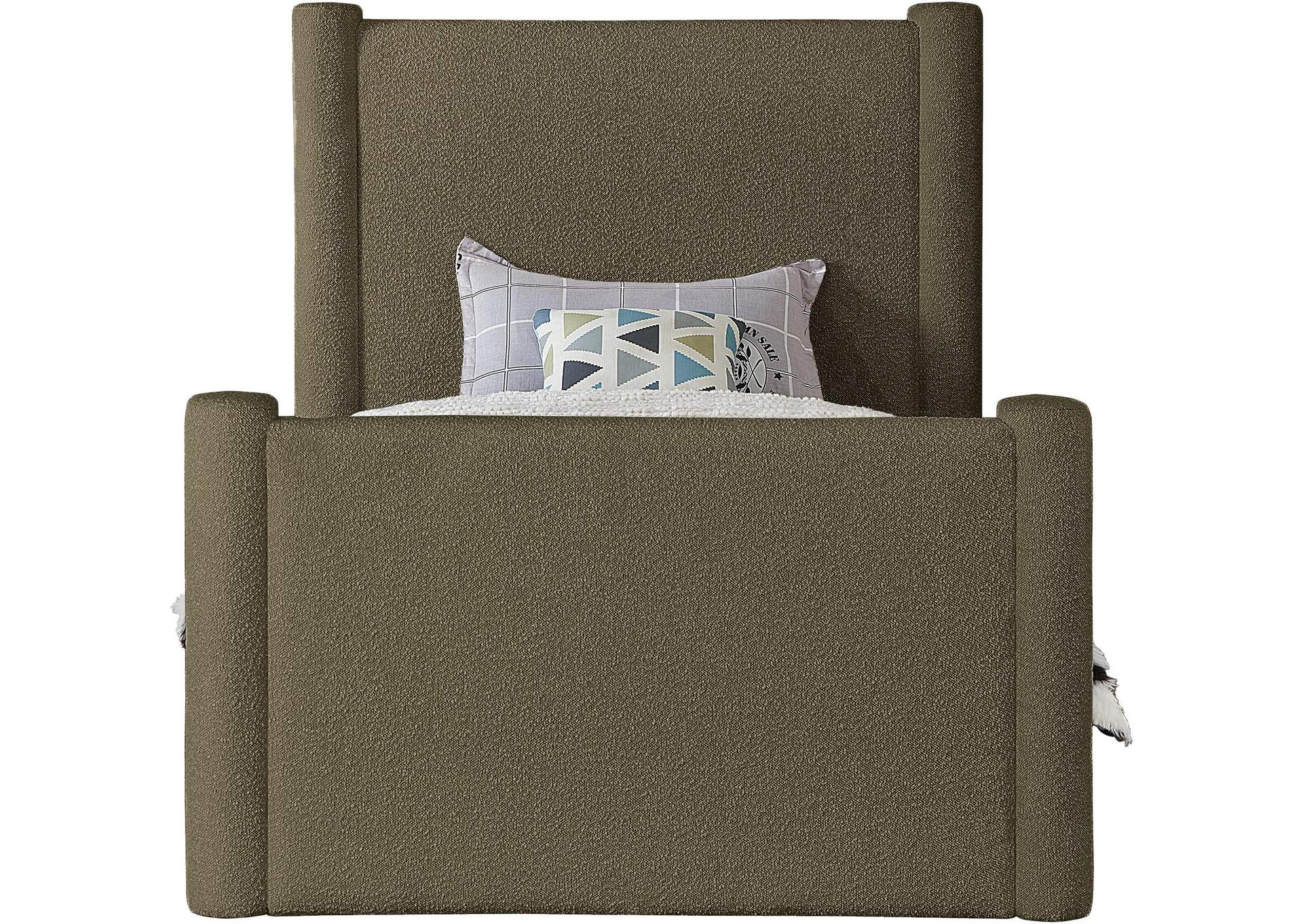 Elias Olive Green Boucle Fabric Twin Bed,Meridian Furniture