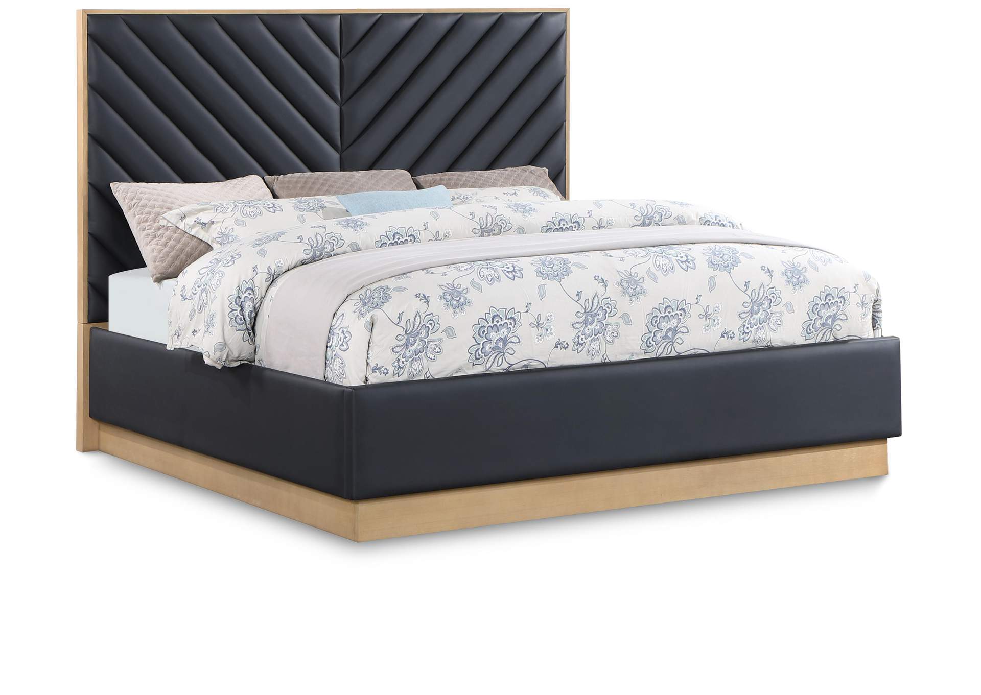 Casa Black Faux Leather King Bed (3 Boxes),Meridian Furniture