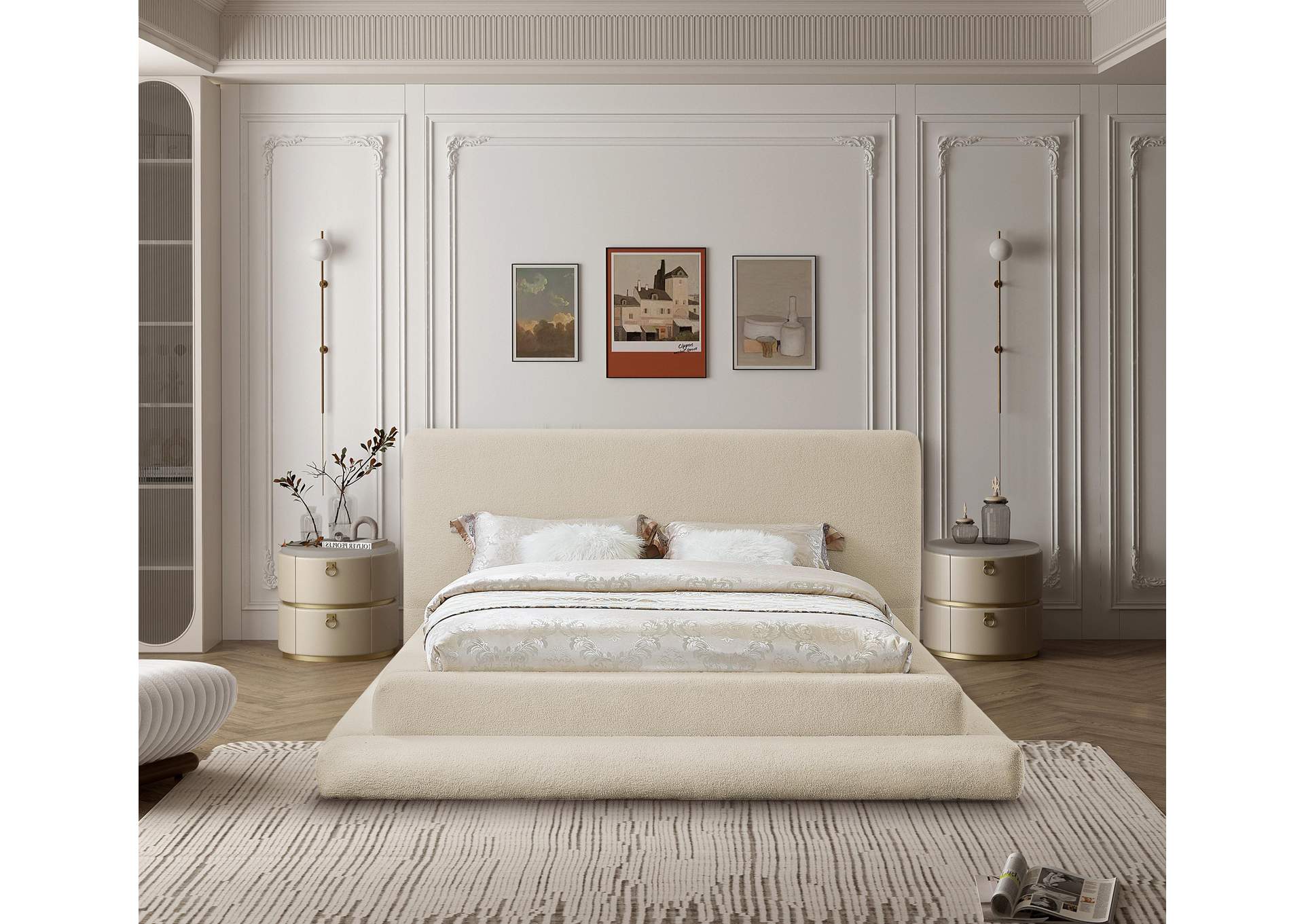 Dane Beige Teddy Fabric King Bed (3 Boxes),Meridian Furniture