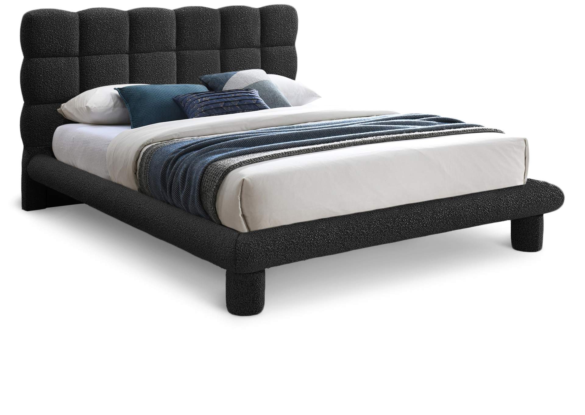 Deco Black Boucle Fabric King Bed (3 Boxes),Meridian Furniture