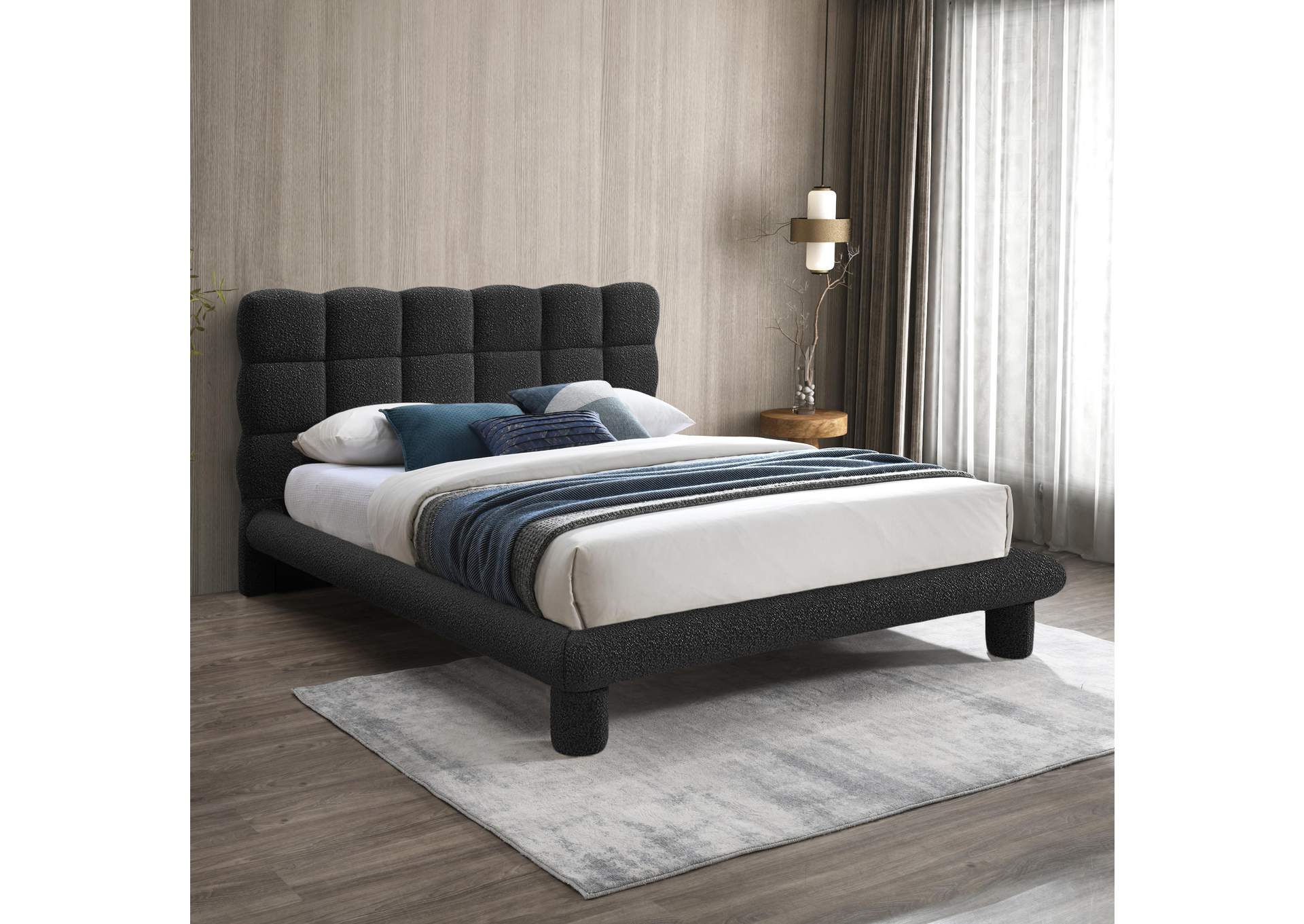 Deco Black Boucle Fabric King Bed (3 Boxes),Meridian Furniture