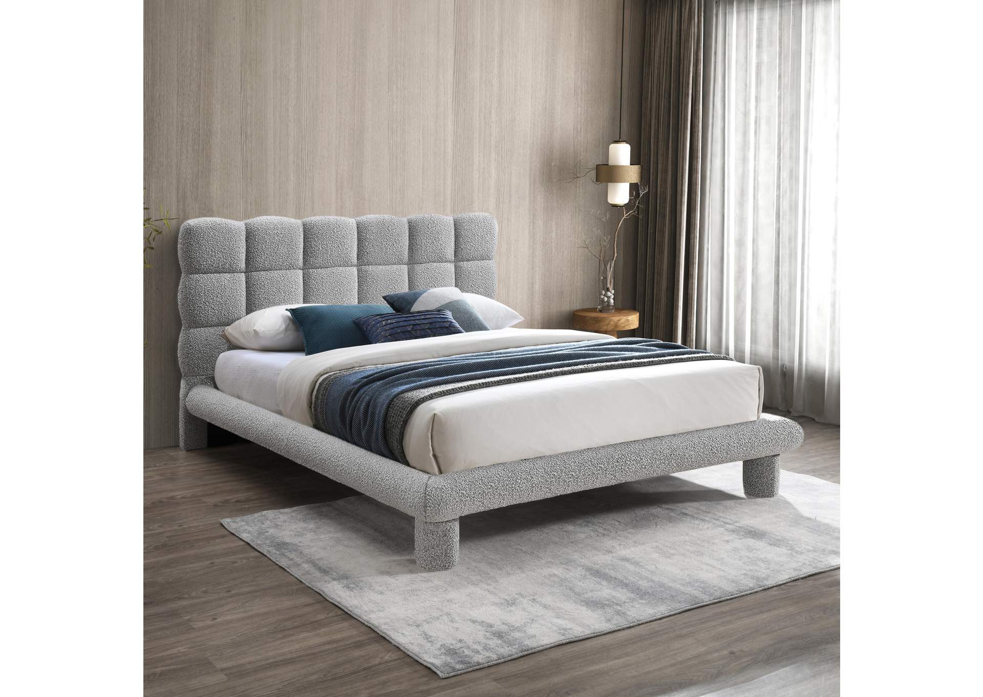 Deco Grey Boucle Fabric King Bed (3 Boxes),Meridian Furniture