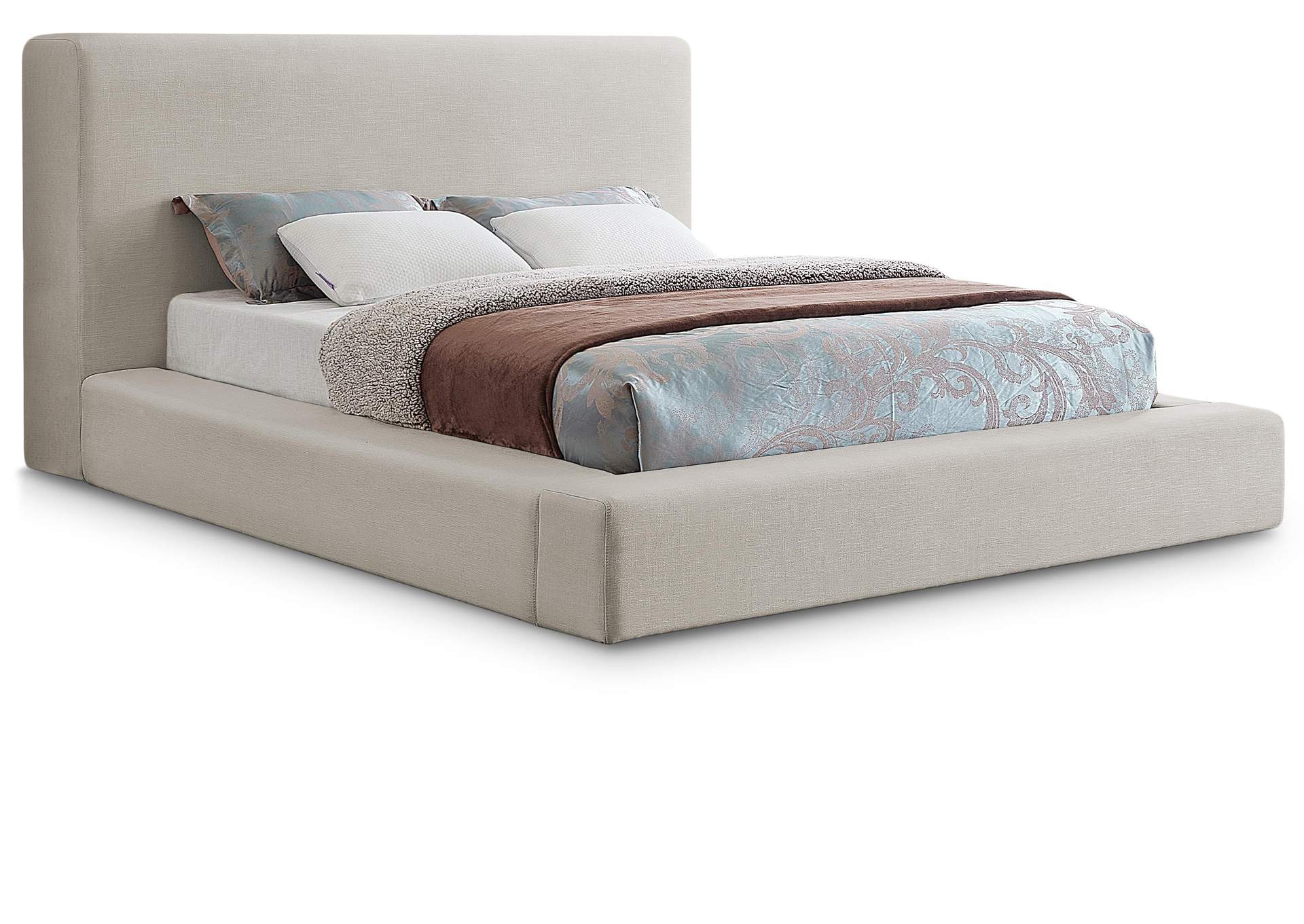 Devin Beige Linen Textured Fabric King Bed,Meridian Furniture