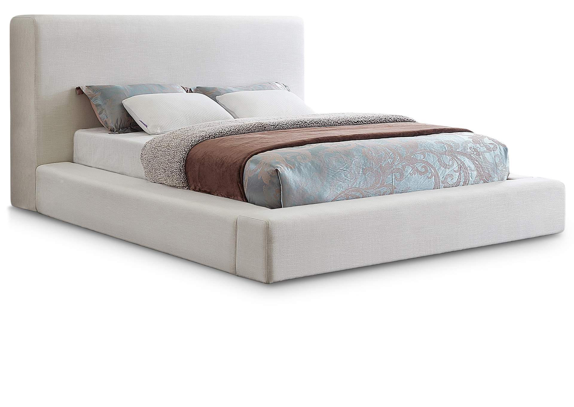 Devin Cream Linen Textured Fabric King Bed,Meridian Furniture