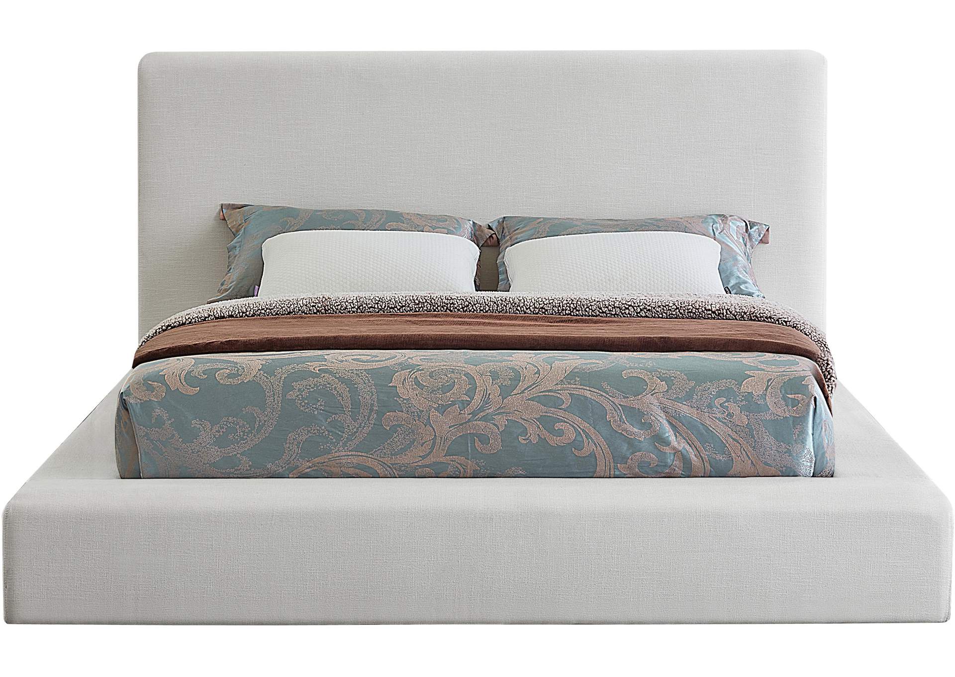 Devin Cream Linen Textured Fabric Queen Bed,Meridian Furniture