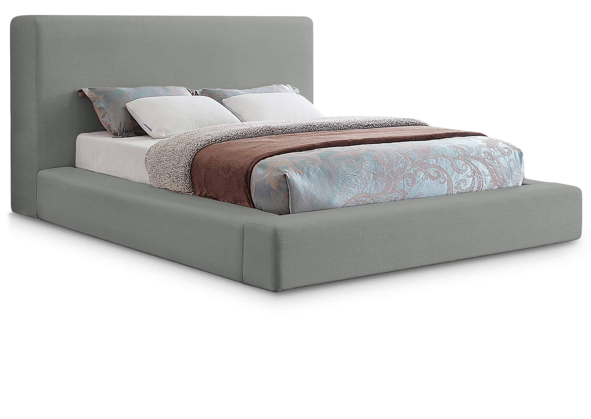 Devin Grey Linen Textured Fabric King Bed,Meridian Furniture