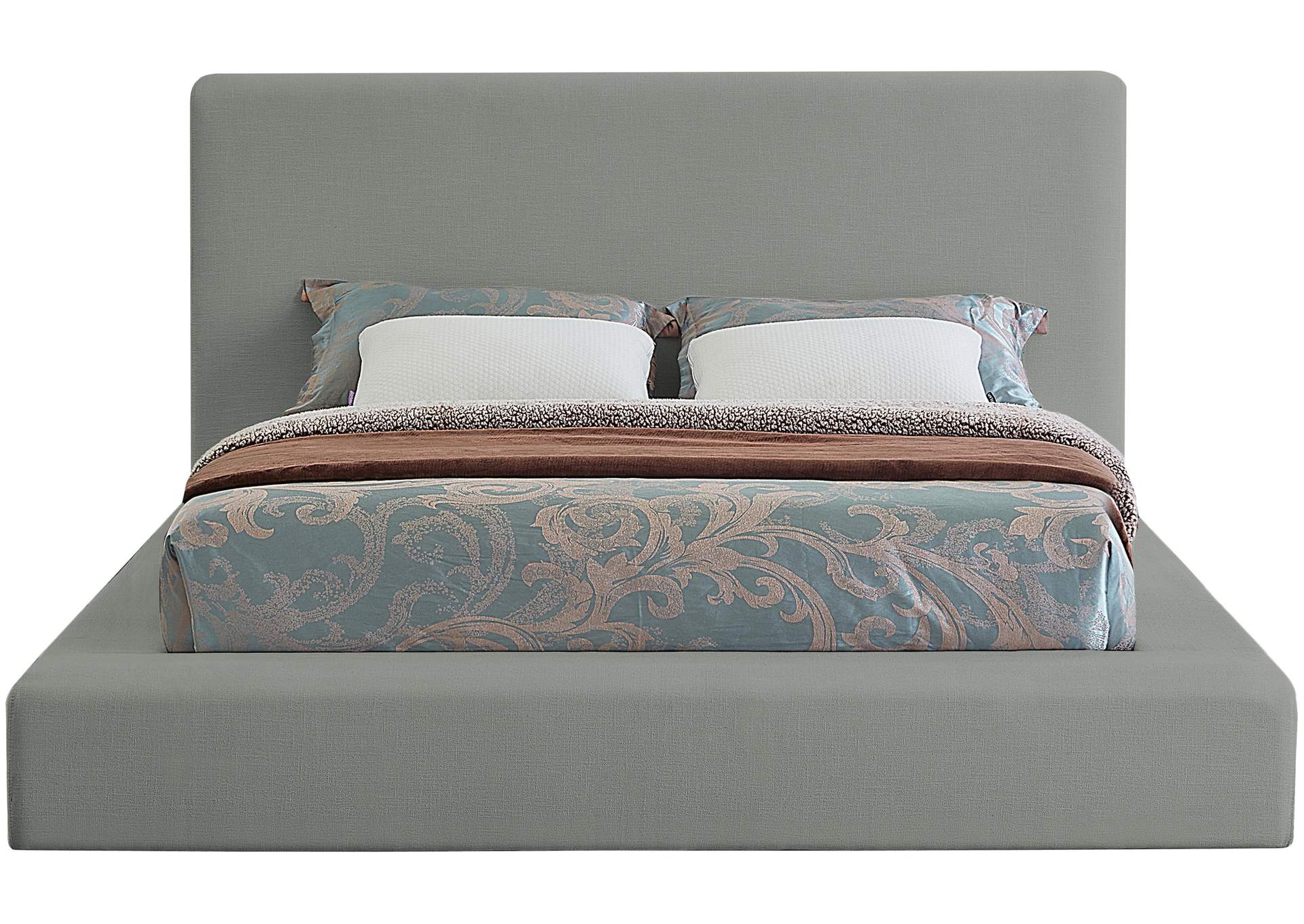 Devin Grey Linen Textured Fabric Queen Bed,Meridian Furniture