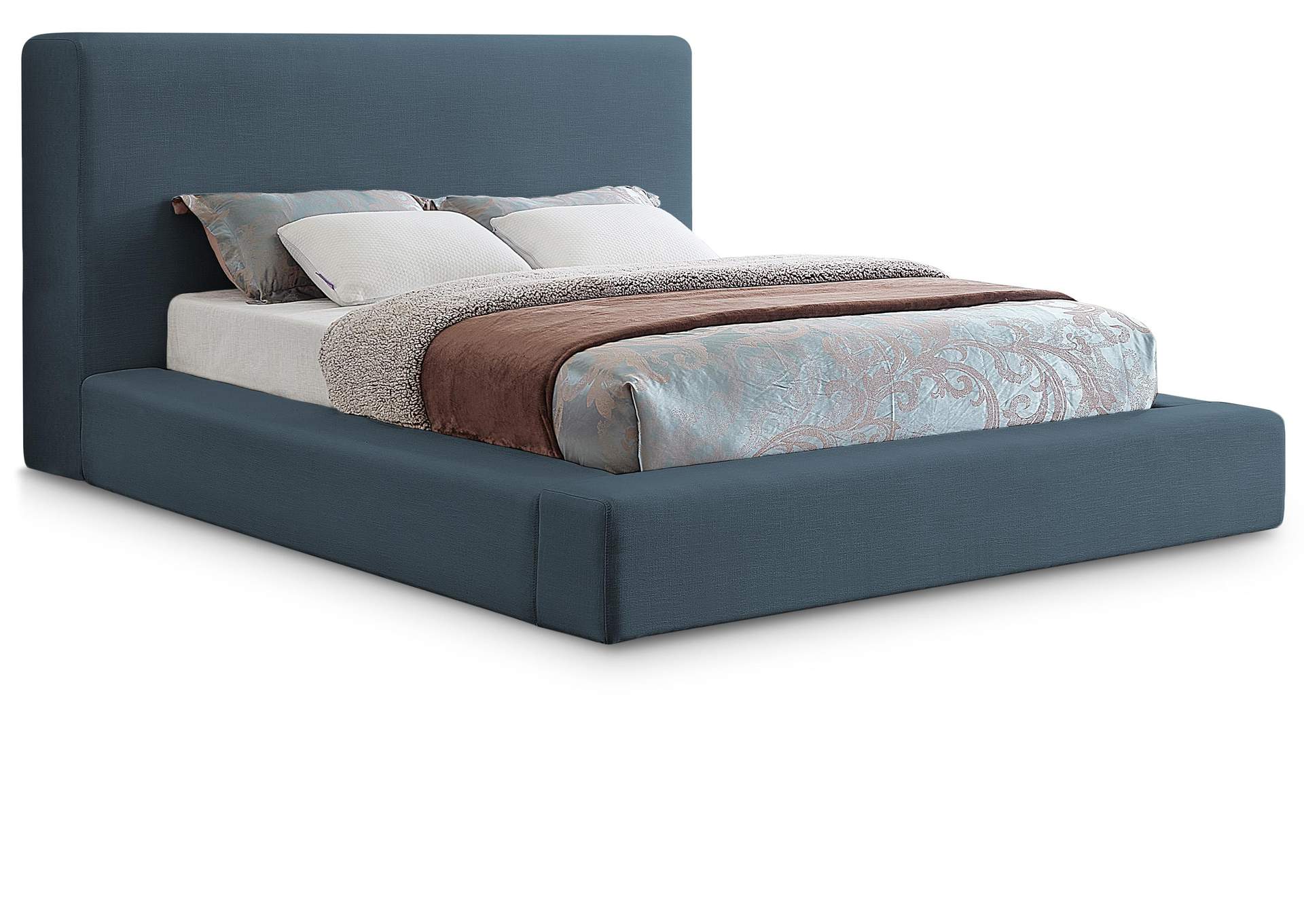 Devin Navy Linen Textured Fabric King Bed,Meridian Furniture