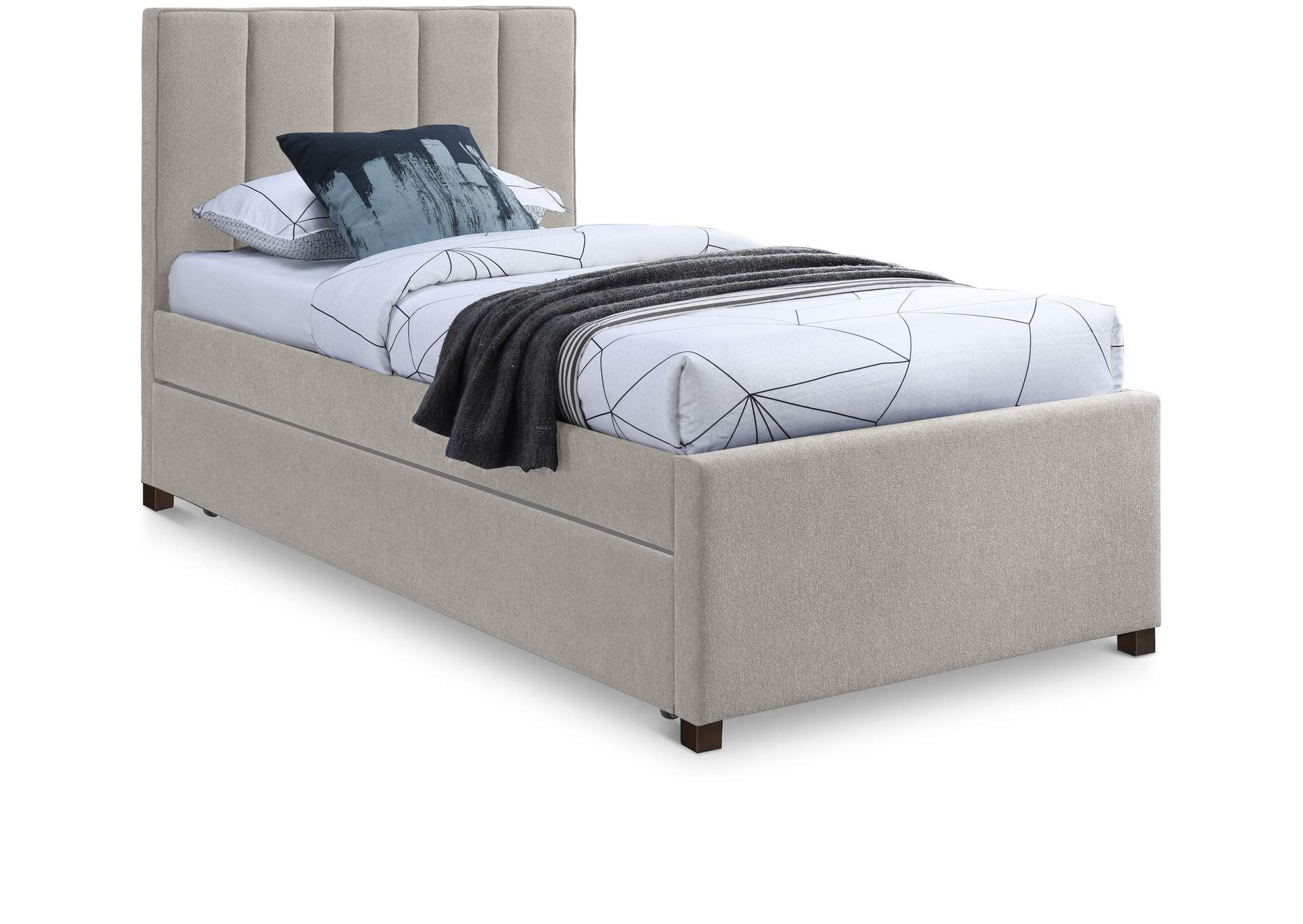 Harper Beige Linen Textured Fabric Twin Trundle Bed,Meridian Furniture