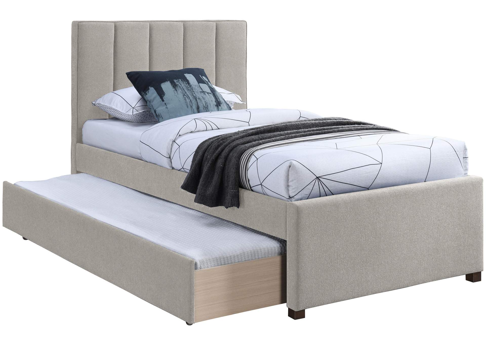 Harper Beige Linen Textured Fabric Twin Trundle Bed,Meridian Furniture